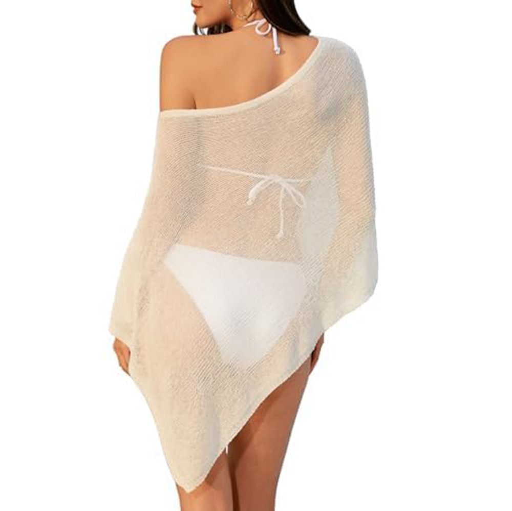 Zaewry Strandtop Luftiges Häkel-Outfit mit freien Schultern Gehäkeltes,Langarm Poncho & Strandponcho als Bade-Abdeckung für den Strand – Bild 5 von 5