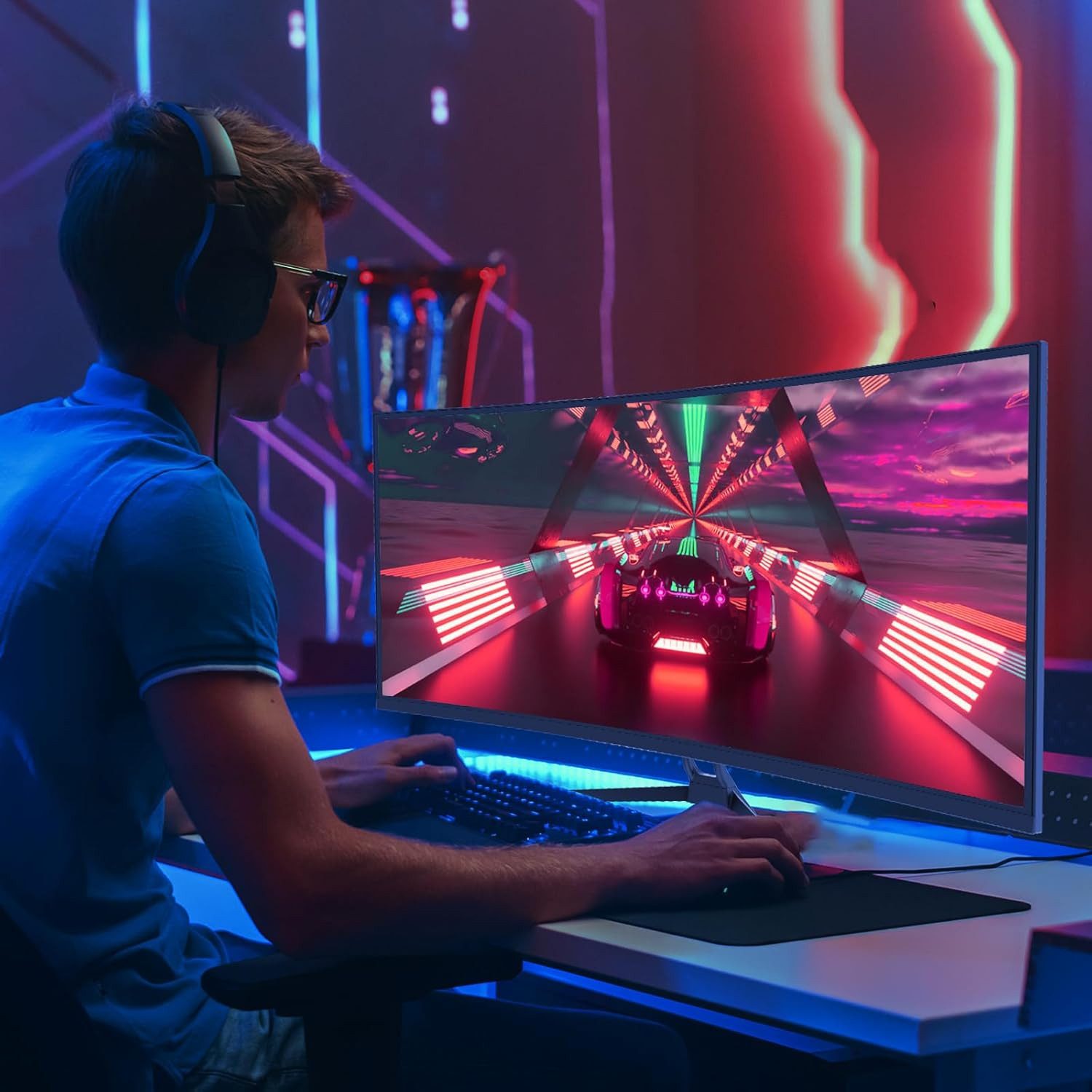 LXZ 34 Zoll Curved Monitor, 1500R, 165 Hz, UWQHD 4K, Neigbar Gaming-Monitor (86 cm/34 ", 3440 x 1440 px, UWQHD, 1 ms Reaktionszeit, 165 Hz, LED, DP/HDMI, 127% sRGB, PIP (Bild-in-Bild) / PBP (Bild-neben-Bild)