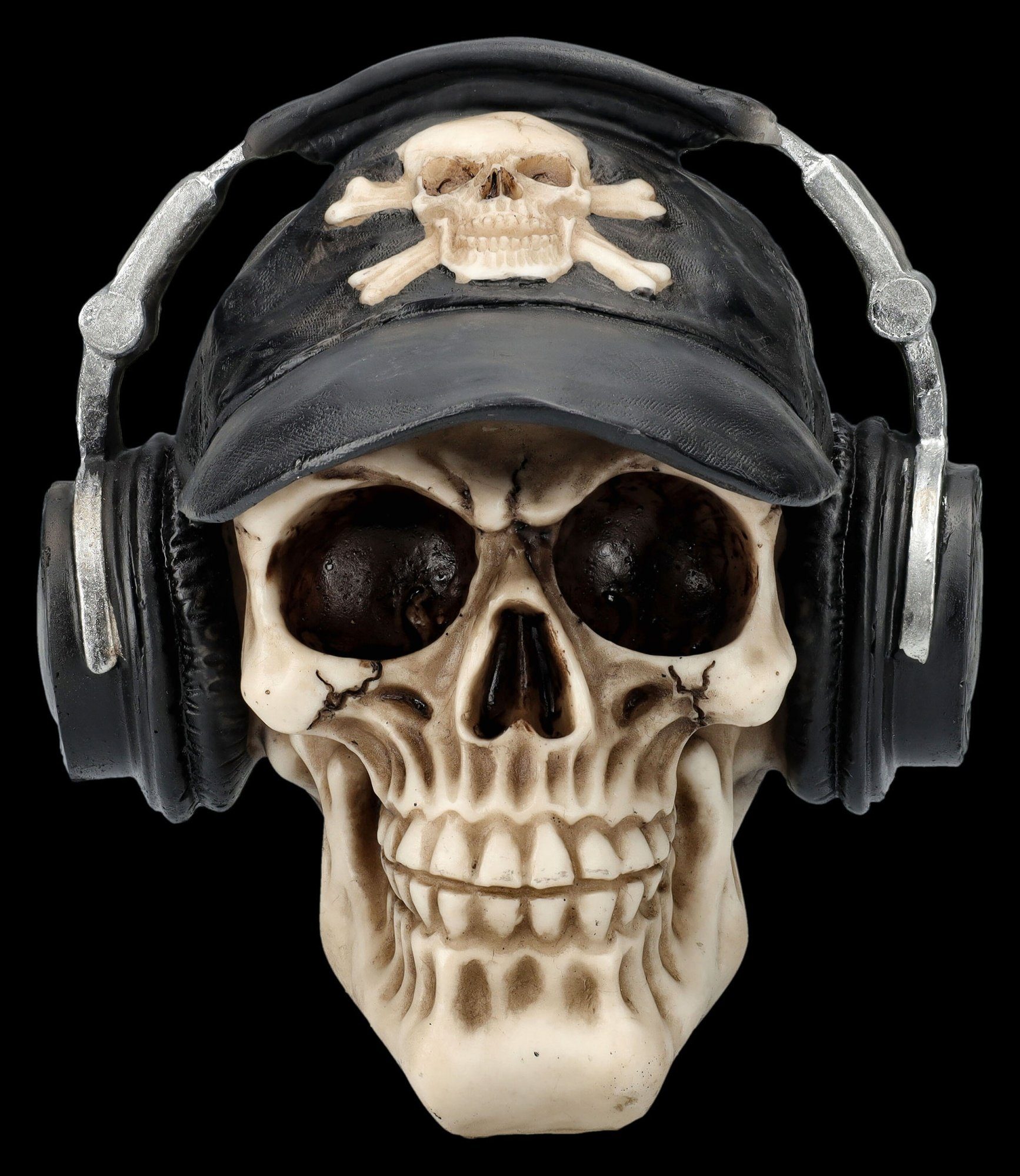 Figuren Shop GmbH Dekofigur Totenkopf mit Basecap und Kopfhörern Totenschäd günstig online kaufen