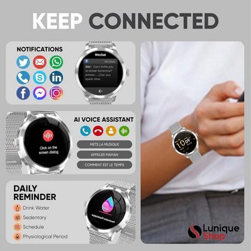 LUNIQUESHOP Smartwatch (1,19 Zoll, Android, iOS), mit Telefonfunktion, Sprachassistent Blutdruckmonitor Schlafmonitor