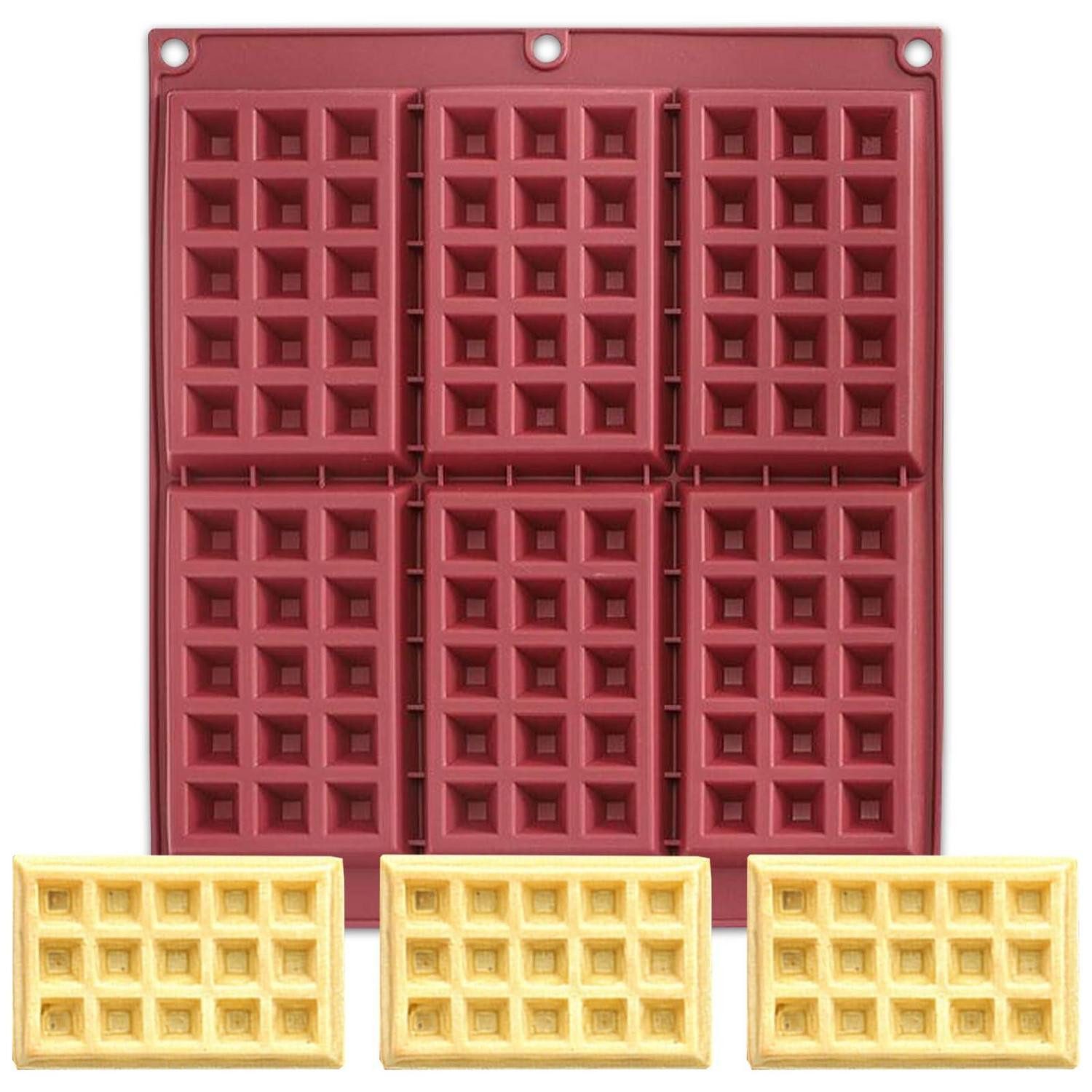LuxusKollektion Silikonform Silikon Waffelform für 6 Belgische Waffeln Rot