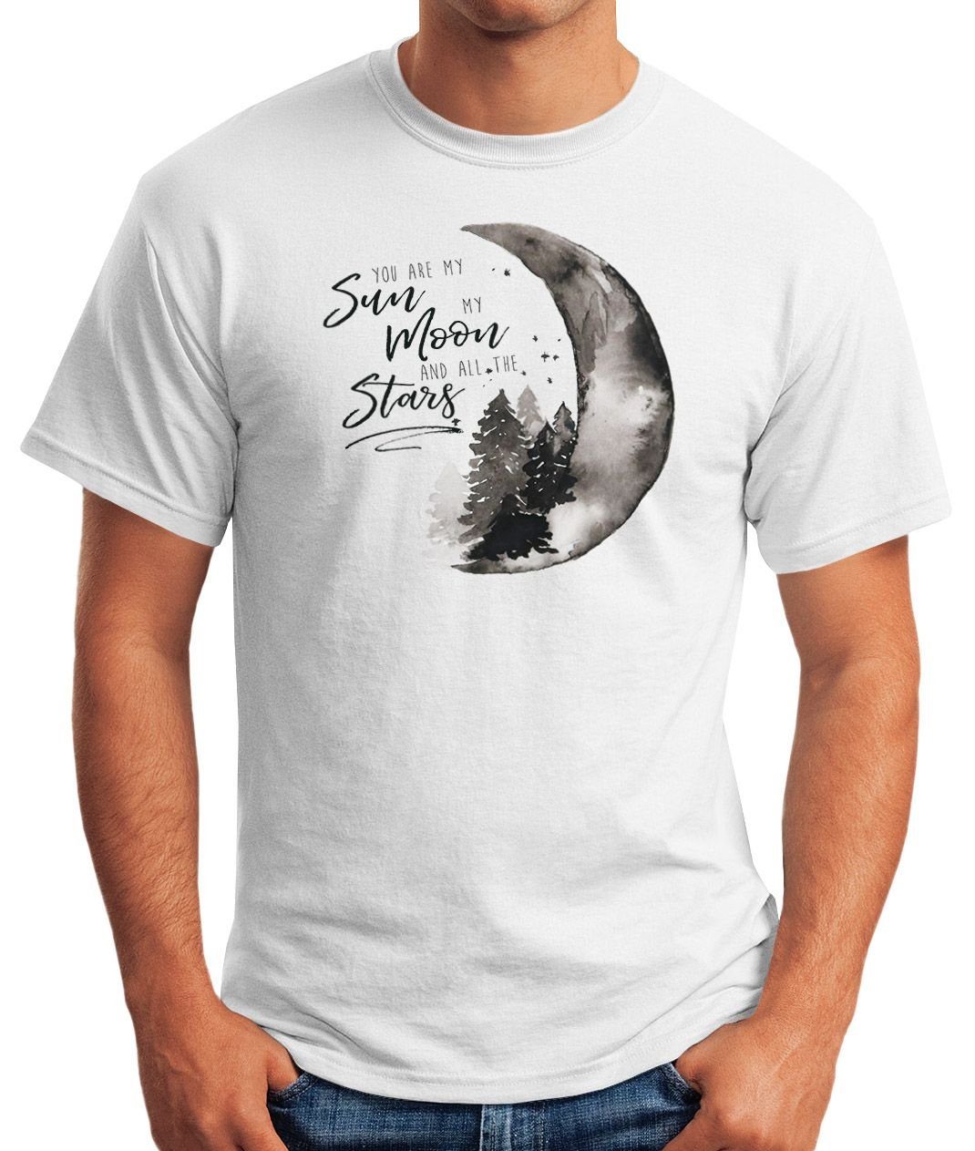 Moonworks® sun, Liebe the Print-Shirt and are mit my moon weiß stars all Love You Herren MoonWorks Geschenk Quote Print Spruch T-Shirt my