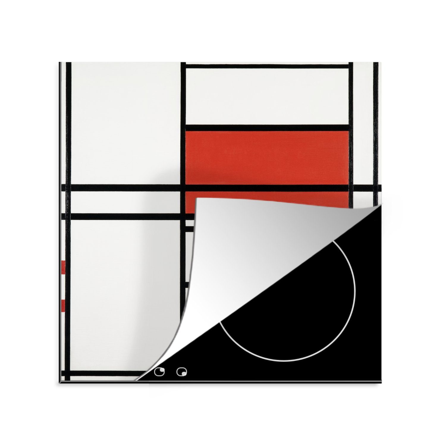 MuchoWow Herdblende-/Abdeckplatte Komposition mit Rot und Weiß - Piet Mondrian, Vinyl, (1 tlg), 78x78 cm, Ceranfeldabdeckung, Arbeitsplatte für küche