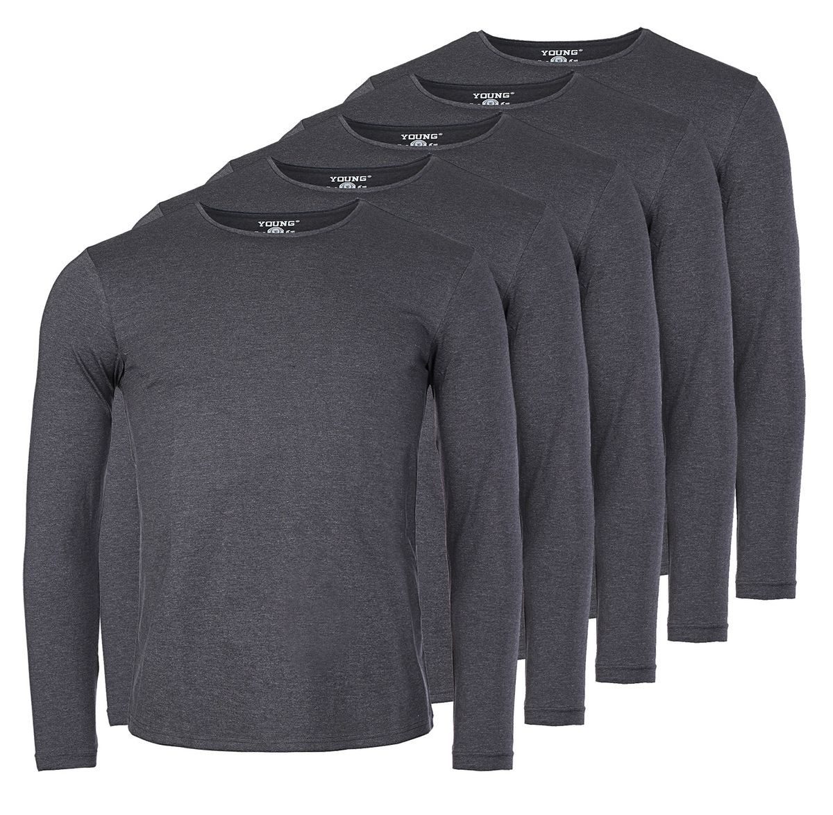 Langarmshirt Herren Uni Basic Longsleeve Rundhals Unterziehshirt 2002 5er pack