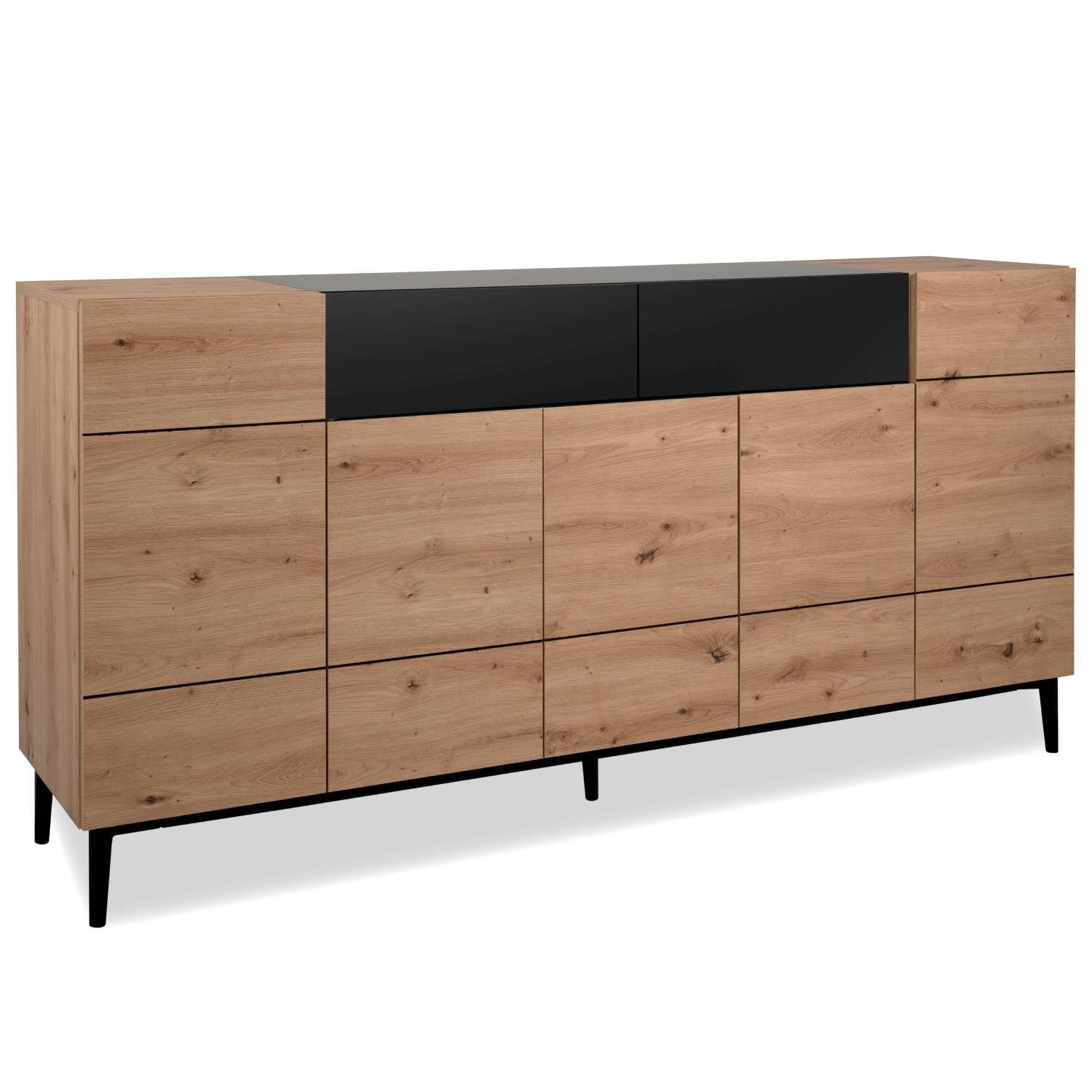 Homestyle4u Kommode Sideboard Wohnzimmerschrank Eiche Holz in Natur Schwarz (Kein Set)