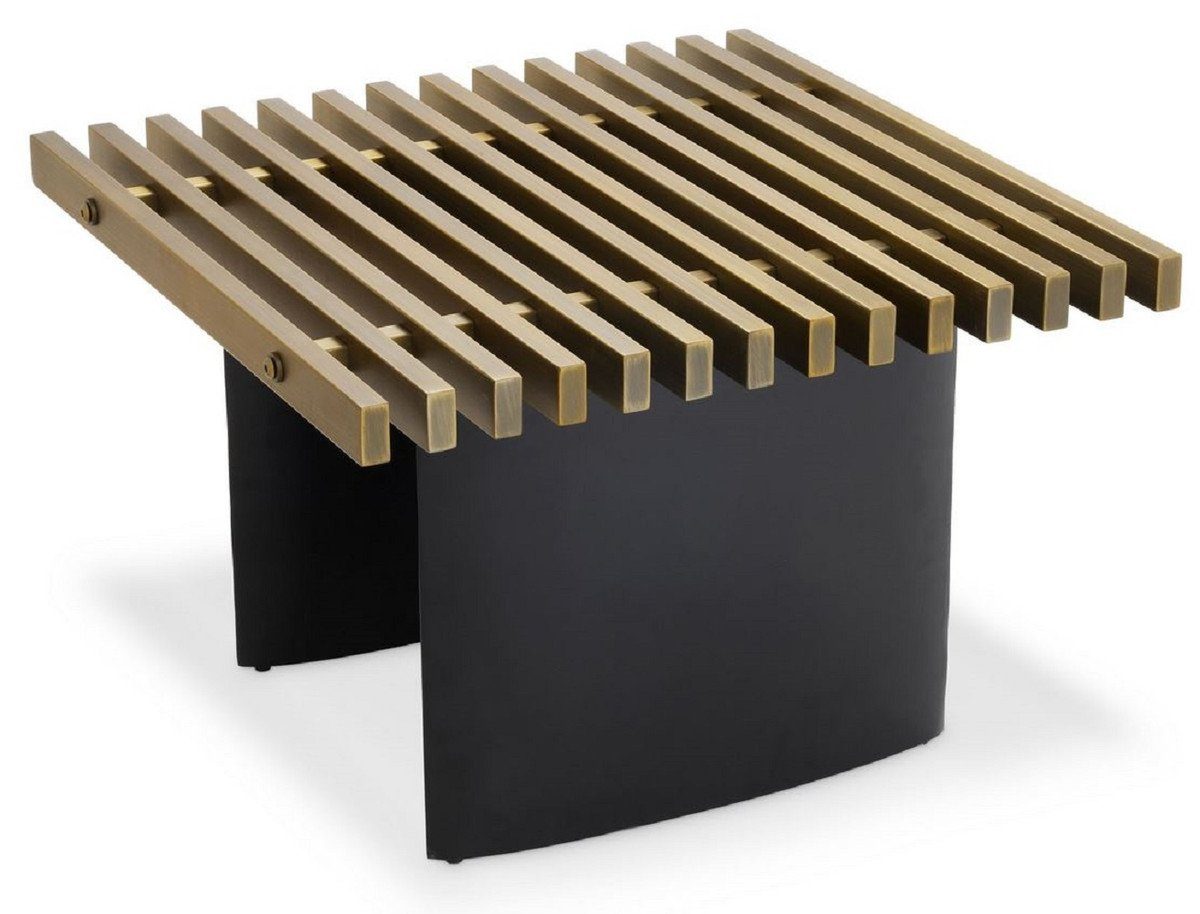 Casa Padrino Beistelltisch Luxus Industrial Design Beistelltisch Messingfarben / Schwarz 60,5 x 60,5 x H. 40 cm - Industrie Stil Tisch mit Metallgitter Tischplatte und ellipsenförmigen Tischbeinen - Luxus Qualität