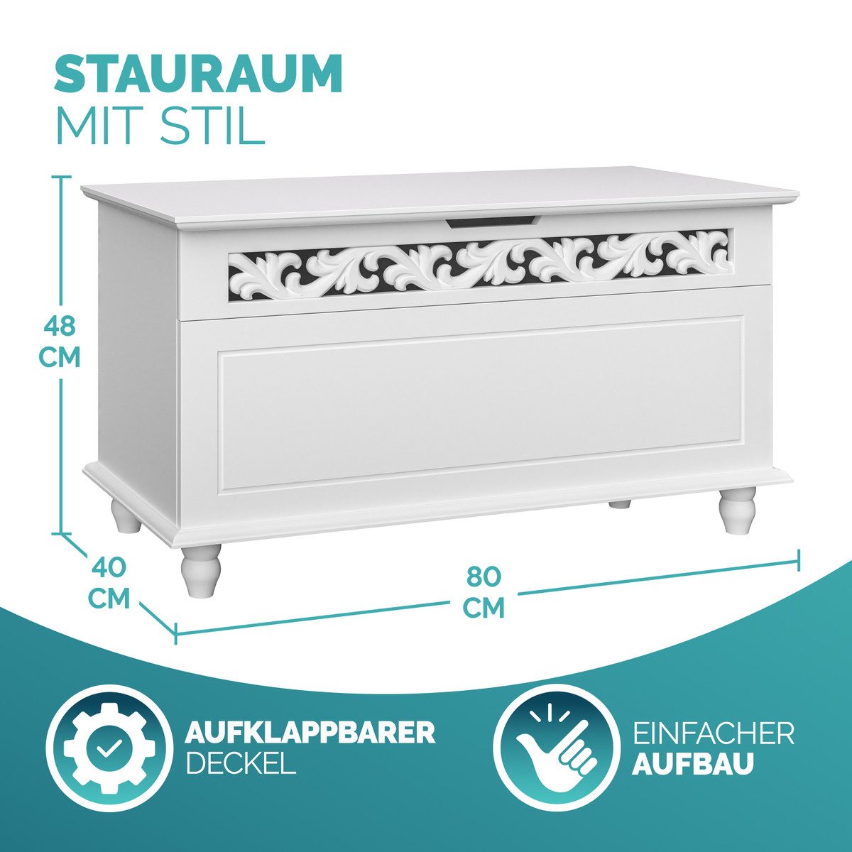 Casaria Holzkiste Jersey, mit Stauraum Klappbarer Deckel 80x40x48 cm Groß H günstig online kaufen