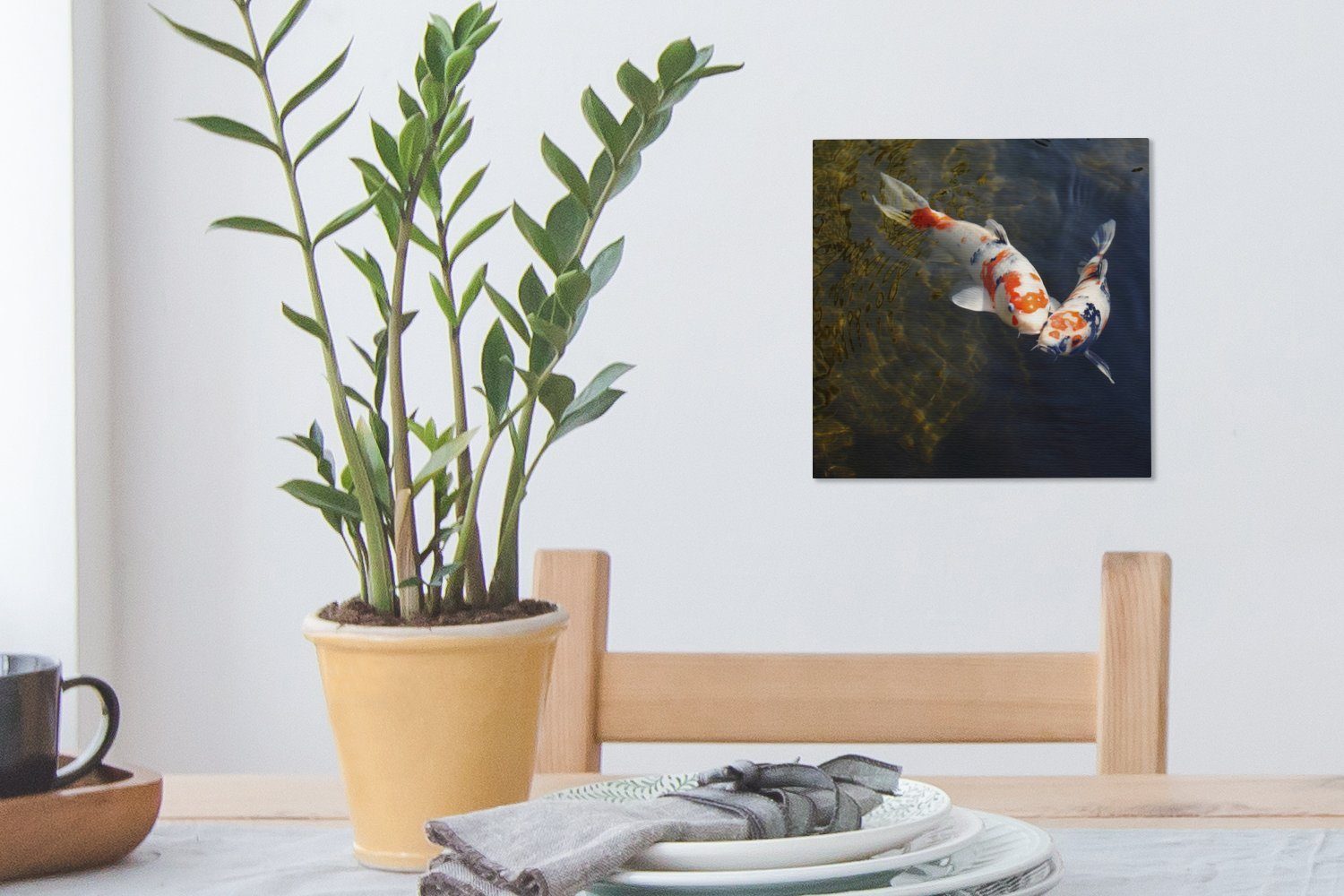 OneMillionCanvasses® Leinwandbild Zwei Koi-Karpfen im (1 St), für Wohnzimmer Bilder Schlafzimmer Wasser, Leinwand