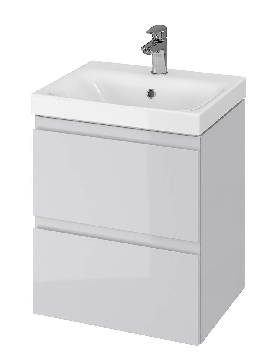 KOLMAN Waschbeckenunterschrank Badmöbel Set MODUO SLIM 50 Badezimmerschrank mit Schubladen & Keramikwaschbecken Grau