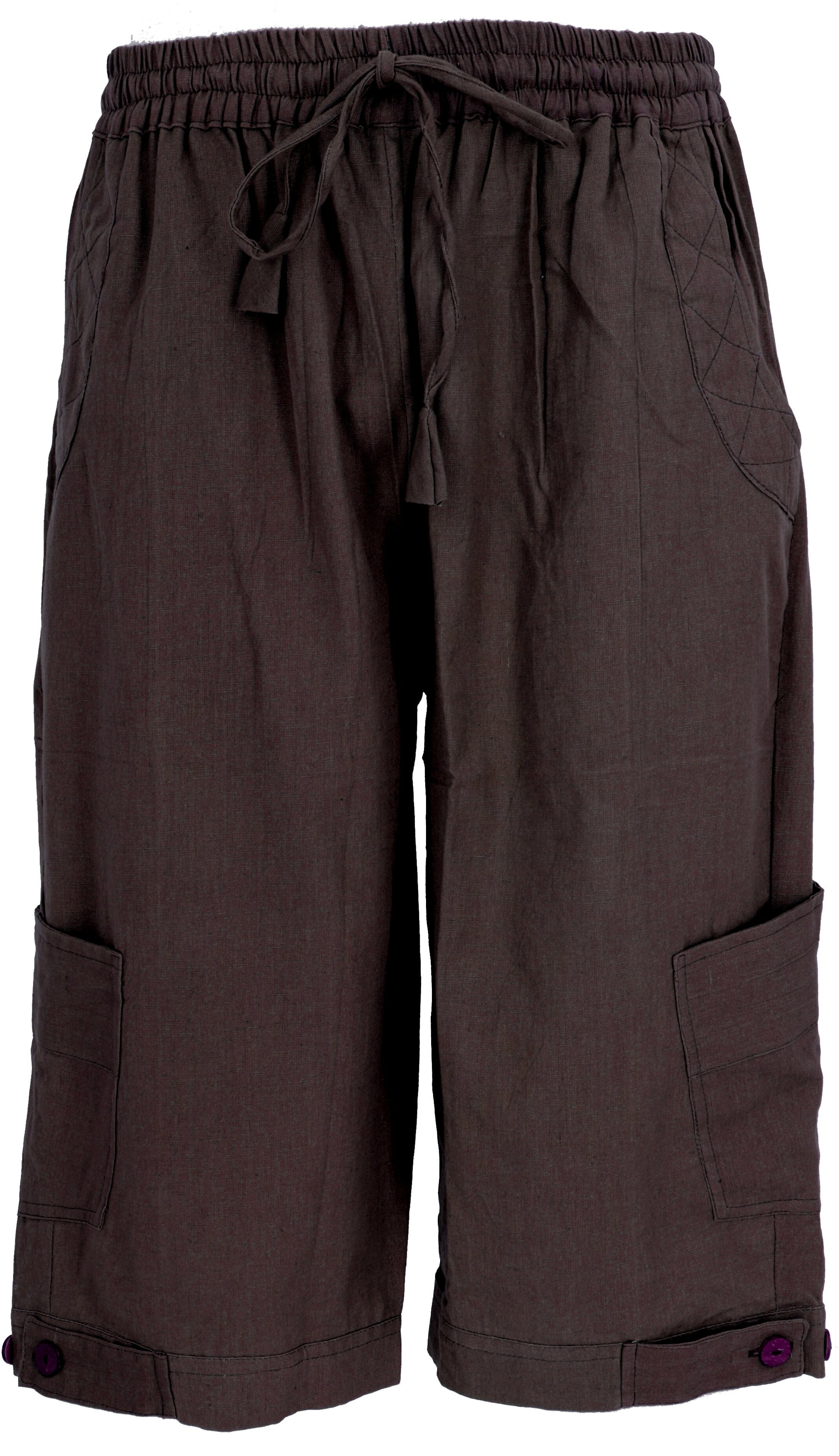Style, alternative Relaxhose Guru-Shop - Ethno Hose, Goa Bekleidung Yogahose, 3/4 Goa braun Shorts