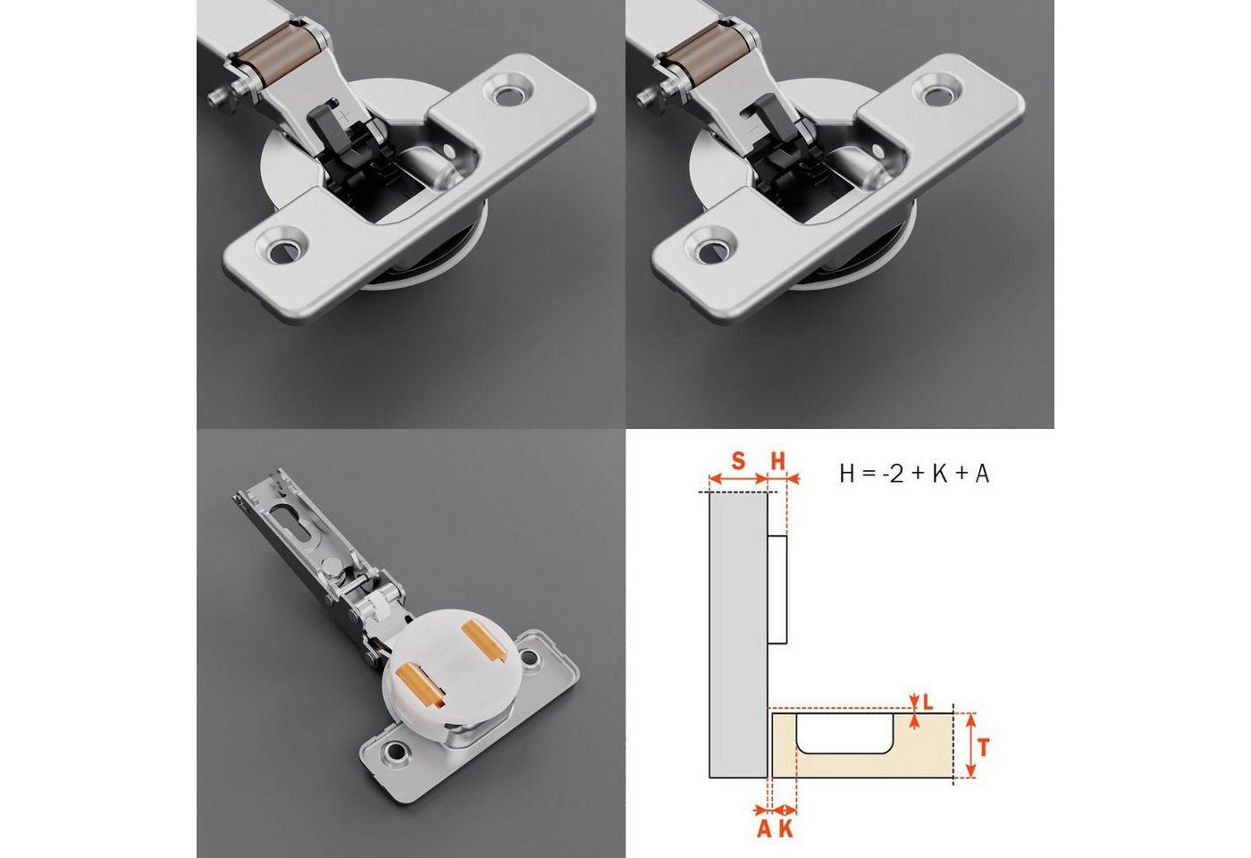 Thumbnail - SO-TECH® Möbelbeschlag 2 x Salice Topfband S700 110° Bohrbild T52 Nickel matt MPL Langl. H6 (2 St)