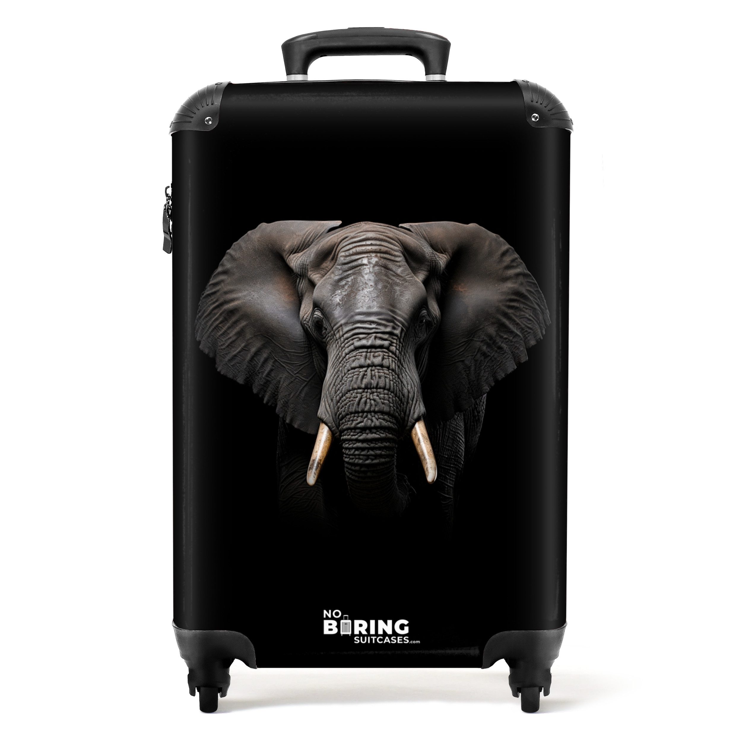 NoBoringSuitcases.com© Hartschalen-Trolley Elefant Vorderansicht auf schwar günstig online kaufen