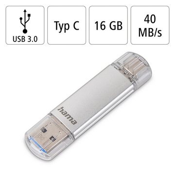 Hama USB-Stick "C-Laeta", Type-C USB 3.1/USB 3.0, 16GB, 40 MB/s, Silber USB-Stick (Lesegeschwindigkeit 40 MB/s)