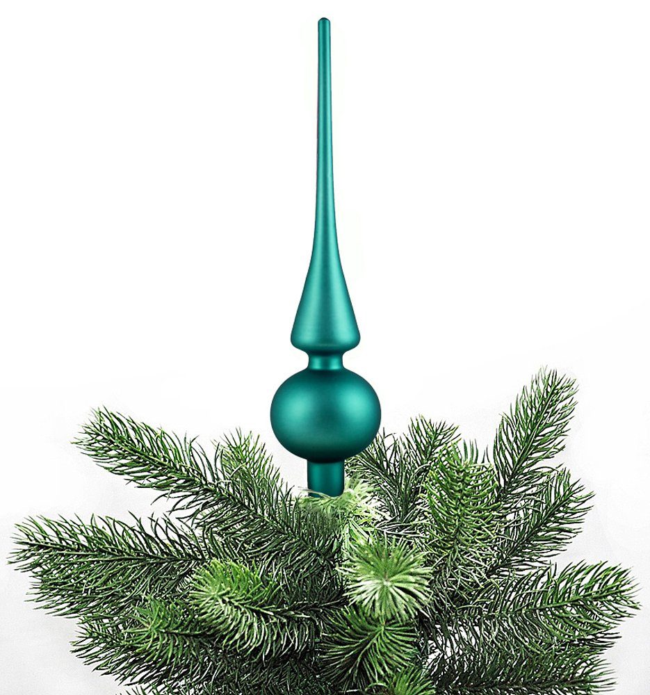 JACK Christbaumspitze Christbaumspitze Echt Glas 26 x 6 cm Matt Glanz Weihnachtsbaum Spitze, Baumspitze aus Echt Glas, inklusive praktischer Aufbewahrungsbox Turquoise Matt