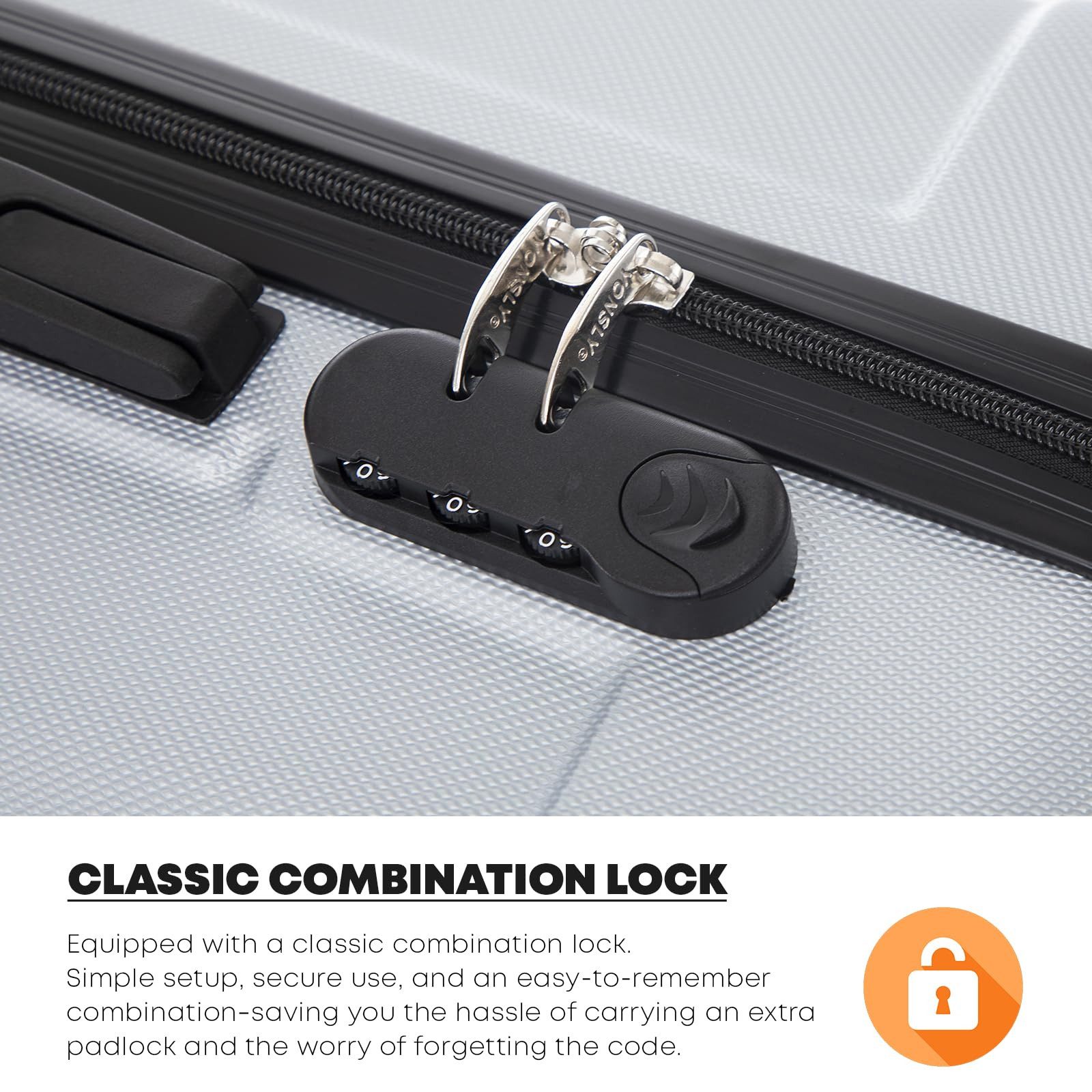 YONSLY Hartschalen-Trolley Hartschalen-Koffer Trolley 360° Rollen, robuster Reisekoffer, 4 Rollen, mit Zahlenschloss, für Business und Urlaub 46/55/66/76 cm