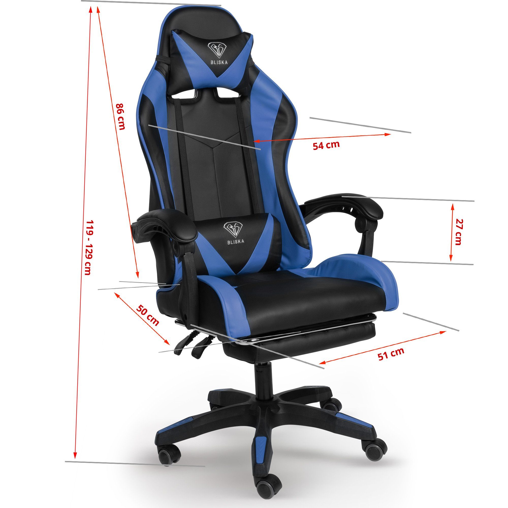 TRISENS Chefsessel Konrad (1 mit / Design-Armlehnen flexiblen Stuhl Blau Gaming Schwarz Fußstütze Stück), mit Chair Gaming