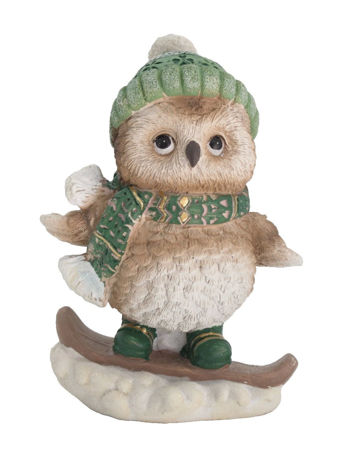 Kaufhaus le petit Tierfigur Deko Eule mit Snowboard Vogel Figur Skulptur Schneeeule Schleiereule, Uhu Kauz Dekofigur Dekoskulptur Dekoobjekt aus Polyresin (Kunststein)