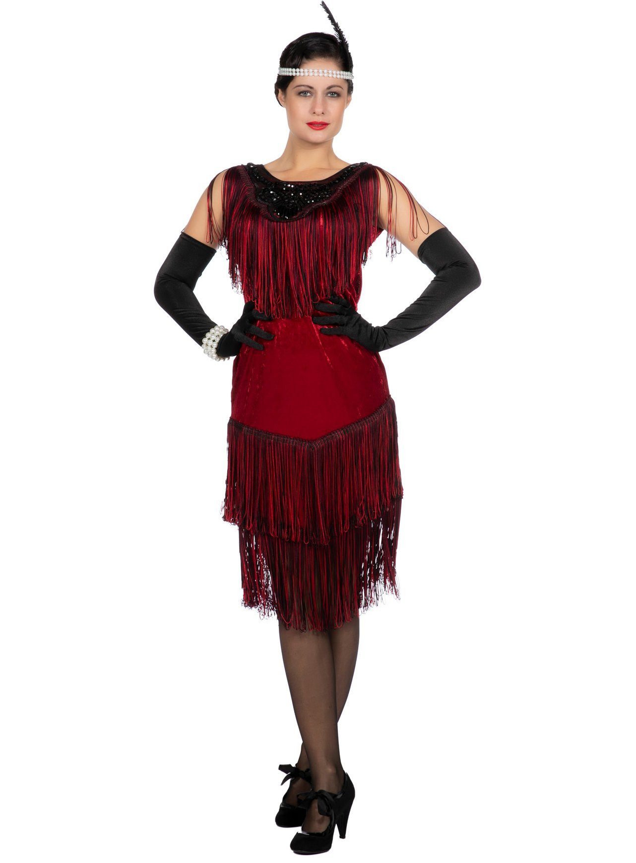 Metamorph Kostüm »20er Jahre Abendkleid bordeaux«, Schickes Flapperkleid im  dunkelroten Charleston-Look