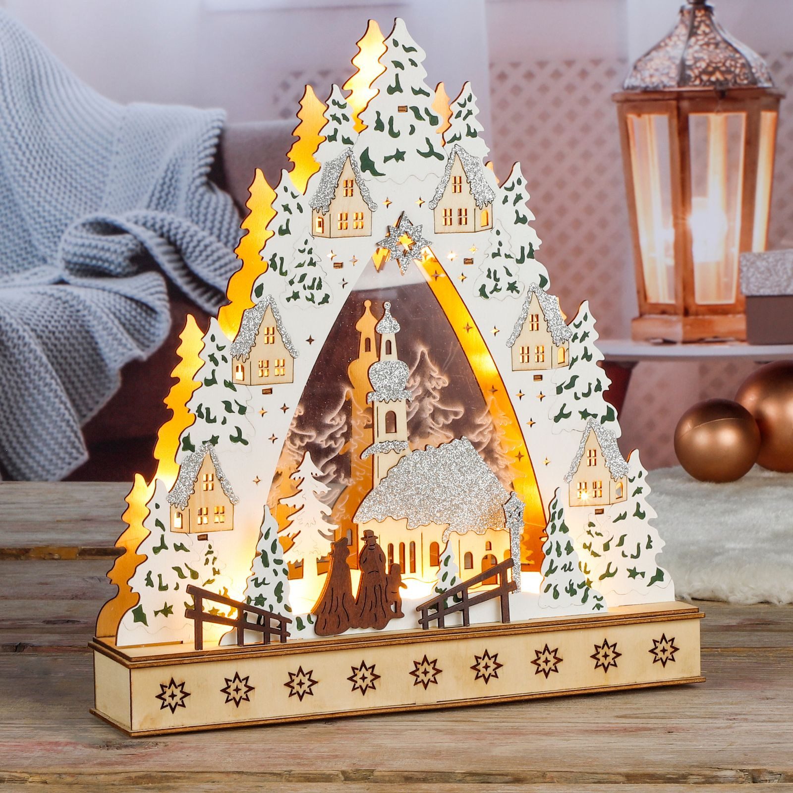 Gravidus Weihnachtsstadt 10 LED Weihnachtsstadt Winterdorf Holz