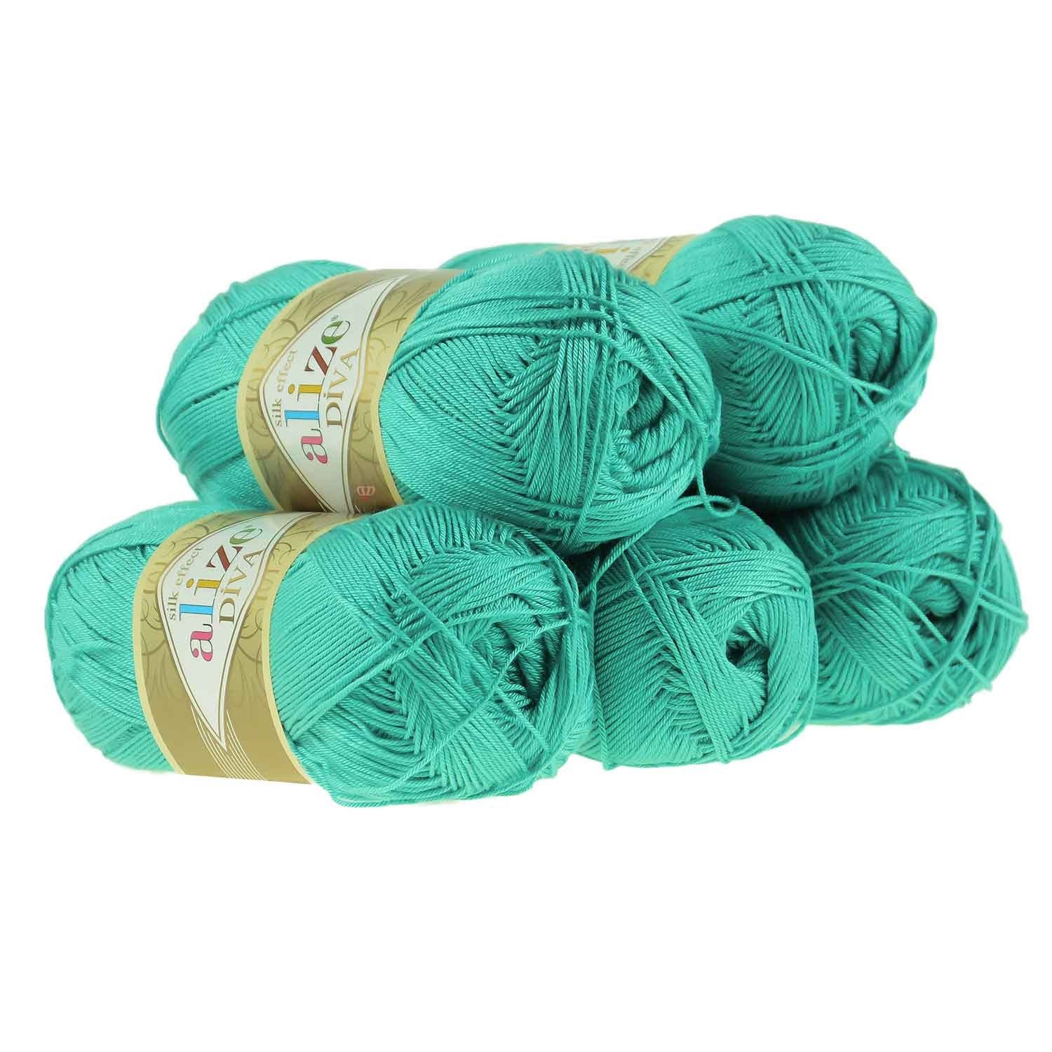 Alize 5 x 100g Strickgarn ALIZE DIVA - Häkelgarn Sommerwolle Häkelwolle, 350 m, 610 jadegrün