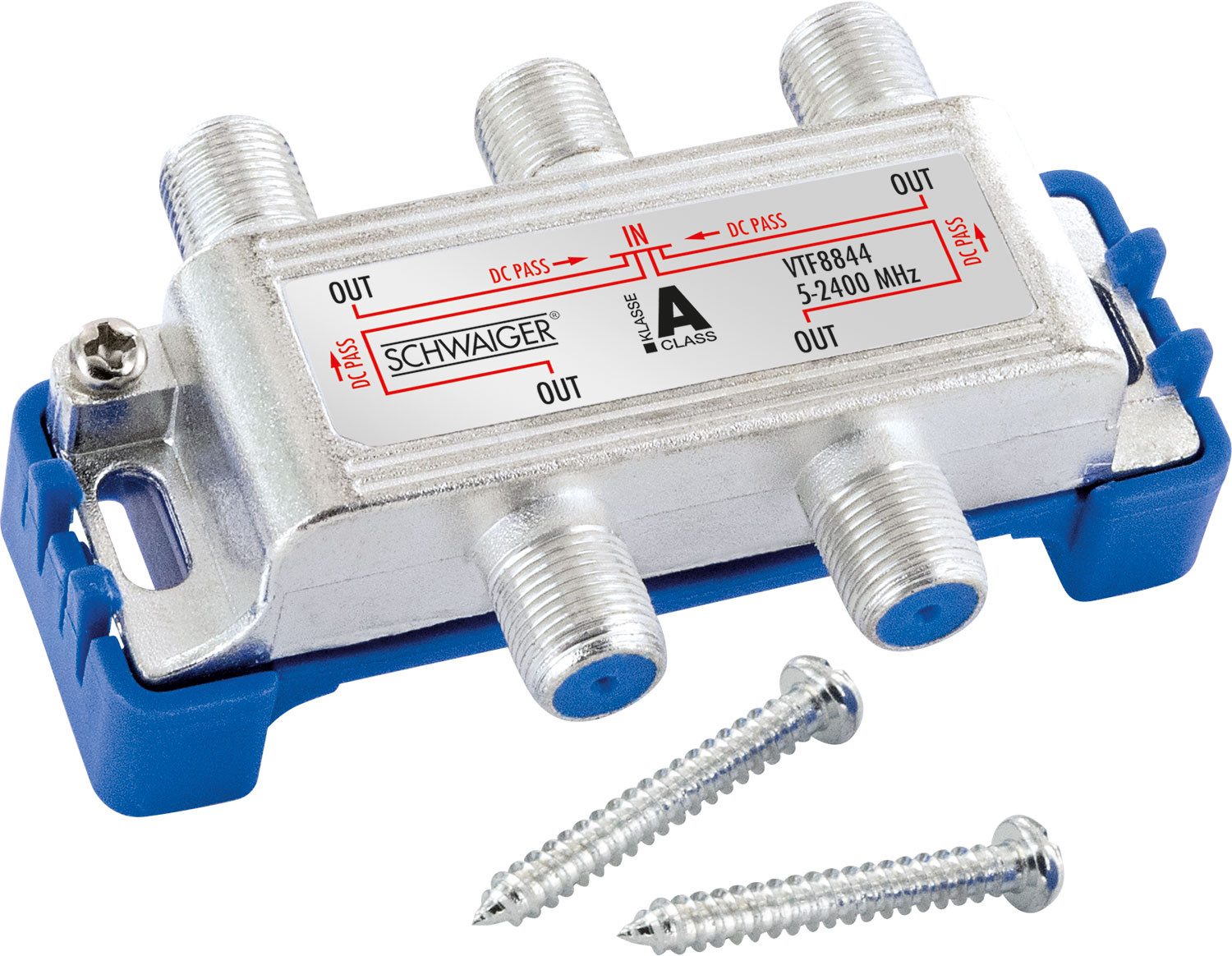 Schwaiger SAT-Verteiler 719505 (verteilt ein Single auf vier Teilnehmer), f?r Kabel-, Antennen- und Satellitenanlagen
