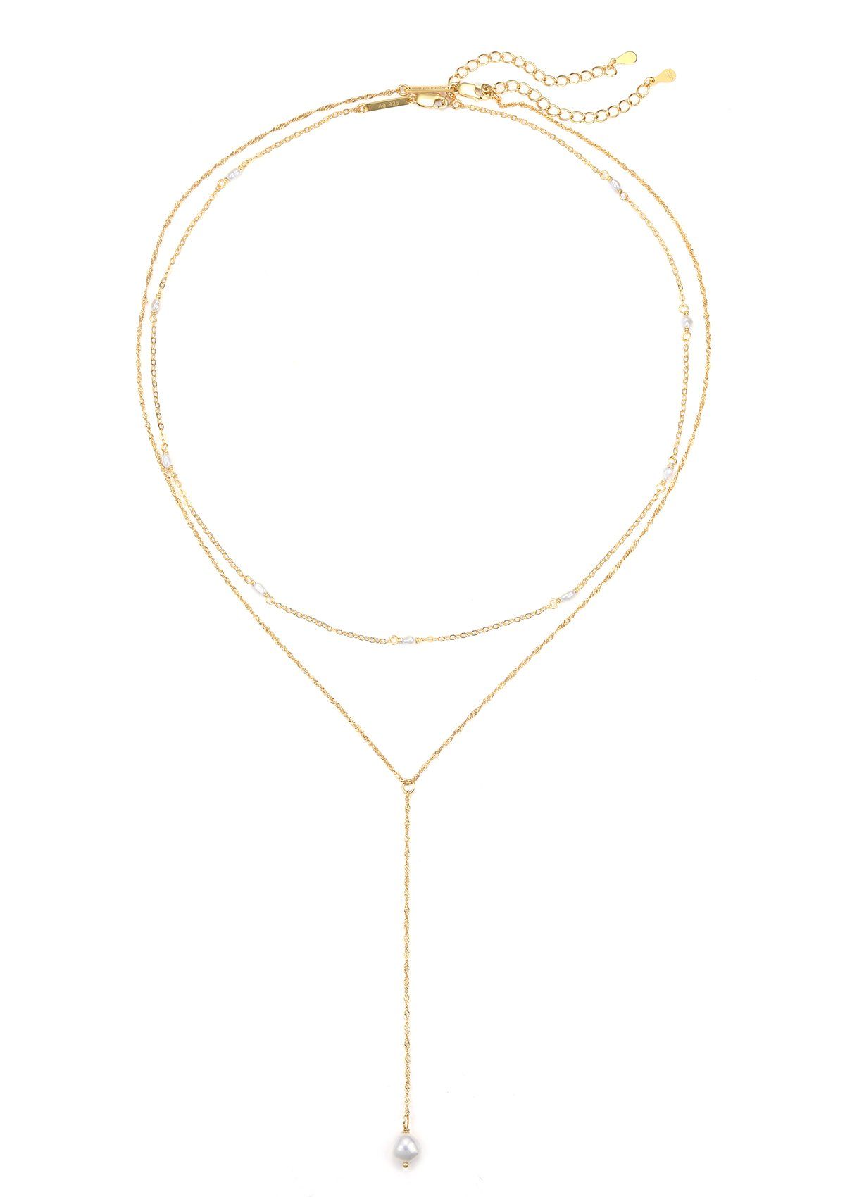 Hey Happiness Perlenketten-Set Layer mit Süßwasserperle Anhänger für Damen, 2er Set 925 Silberketten, Y Kette & zarte Perlenkette, Brautschmuck