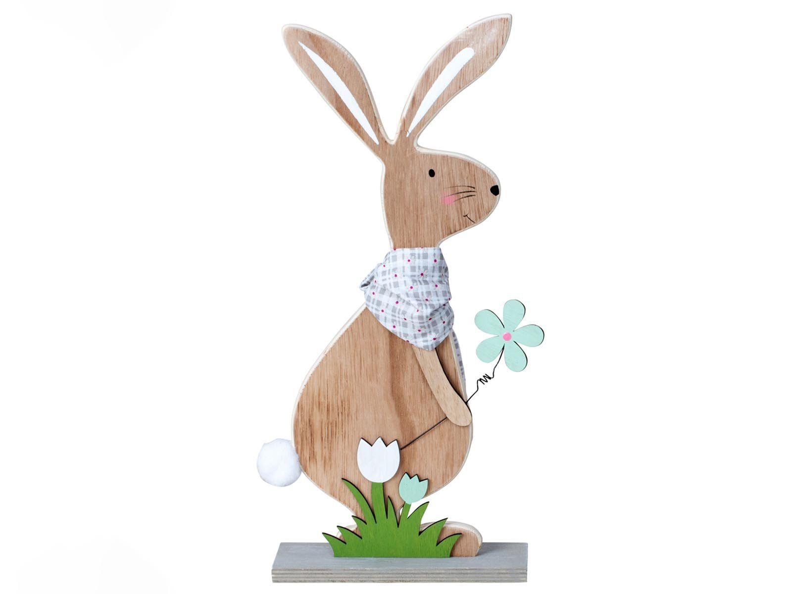 Mel-O-Design Osterhase Osterhase aus Holz mit Stoffhalstuch ca. 40 cm, Osterdeko mit Blume