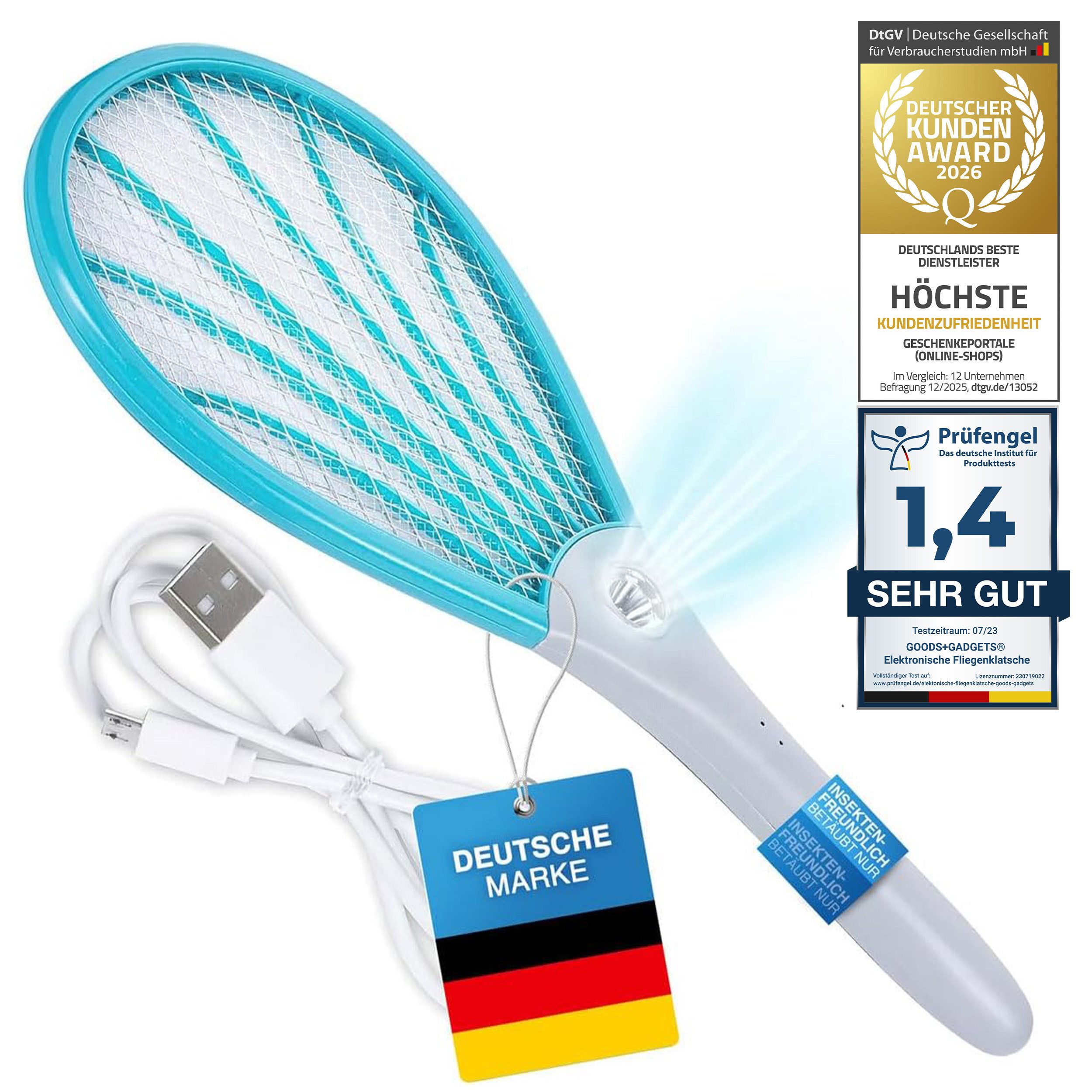 Goods+Gadgets Fliegenklatsche GOODS+GADGETS Insektenklatsche Batterie - Elektrische Fliegenklatsche, Elektro Fliegenfänger