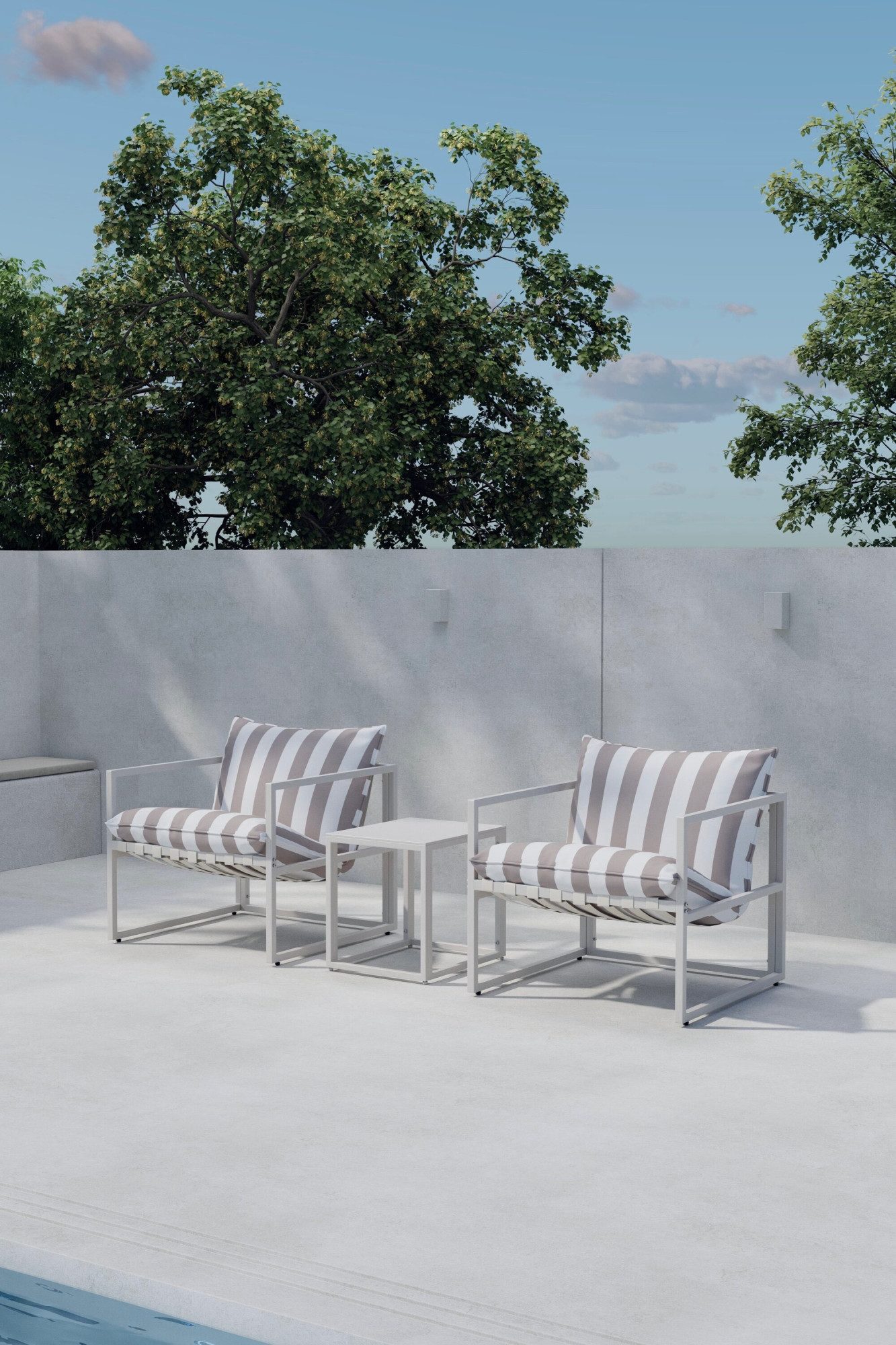 Venture Home Gartenlounge-Set Messina, großzügiges Outdoor-Set für hohen Sitzkomfort, (3-tlg), Loungemöbel mit Stoffbezug, angenehm, weich
