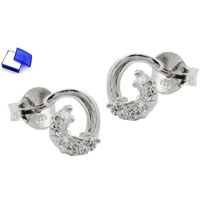 unbespielt Paar Ohrstecker Ohrringe Ohrstecker Bogen Spirale mit Zirkonias glänzend 925 Silber inkl. kleiner Schmuckbox Silberschmuck für Damen