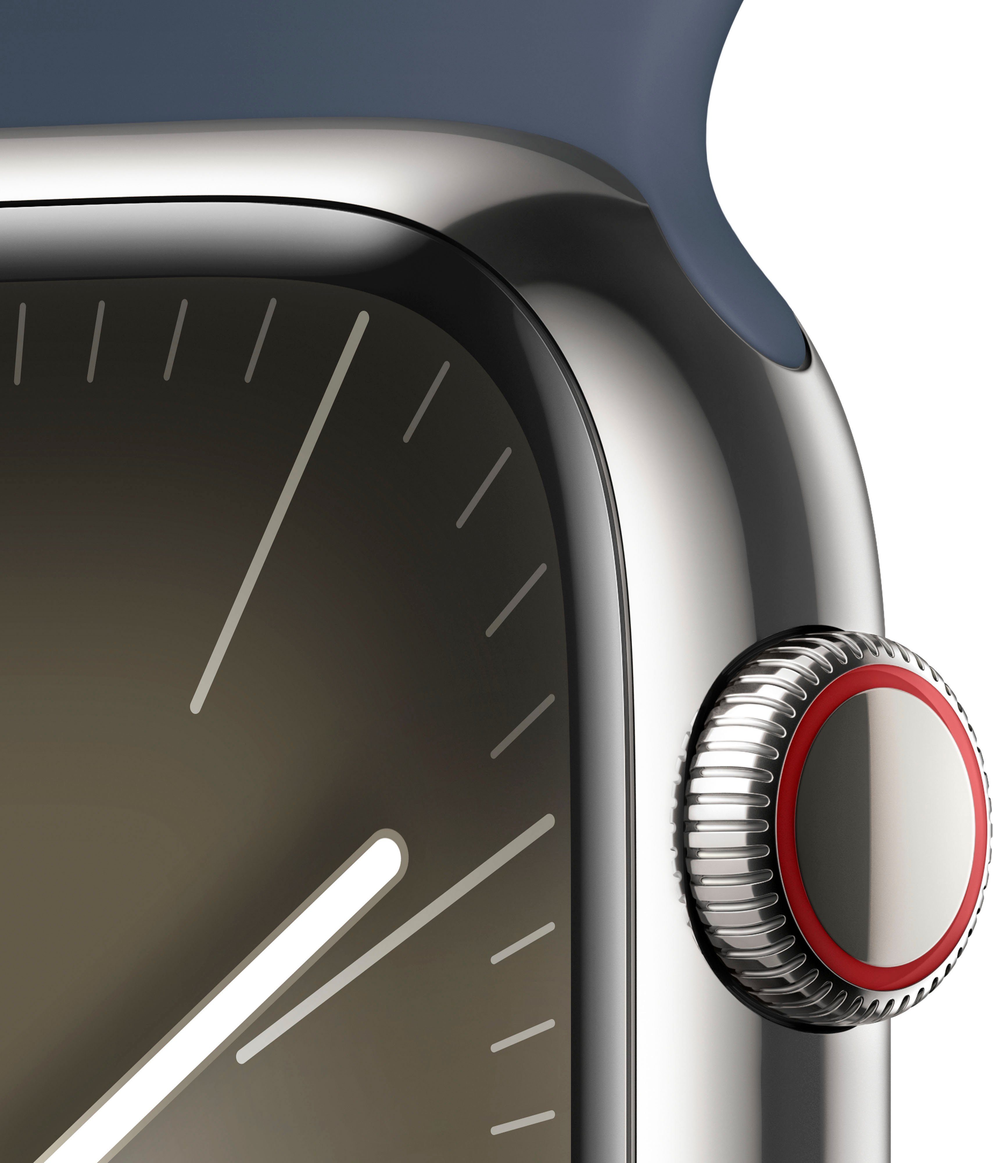 Apple Watch Series Steel M/L GPS 9 (4,5 Blau Smartwatch Stainless Watch + Band Storm 45mm | 10), cm/1,77 Sport OS Zoll, Silber Cellular