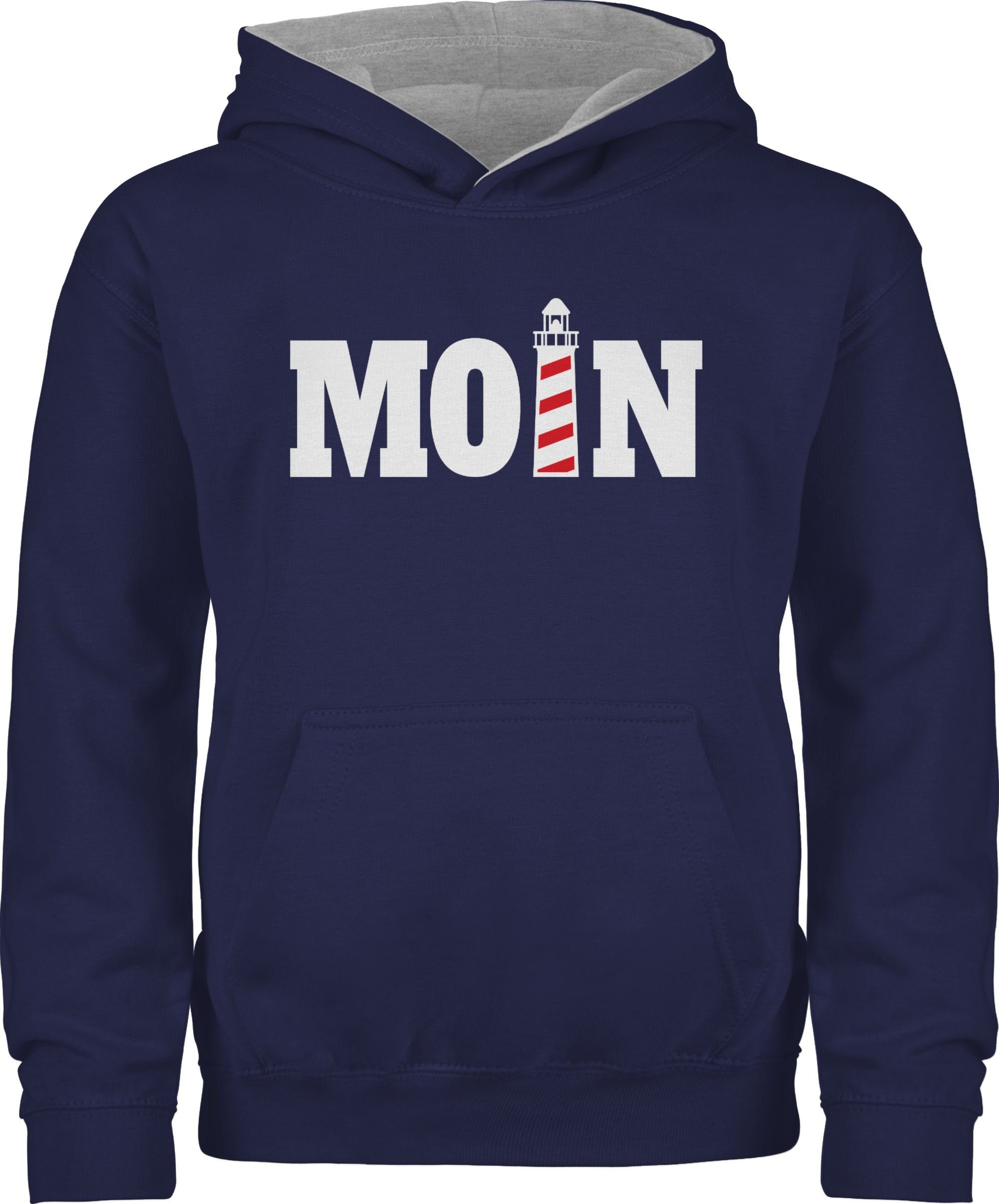 Shirtracer Hoodie Moin mit Leuchtturm - weiß Statement Sprüche Kinder 2 Navy Blau/Grau meliert | Sweatshirts
