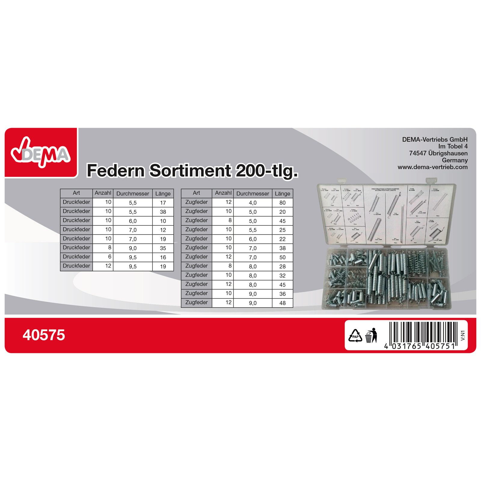 DEMA Federsplint Federn Sortiment 200 tlg.