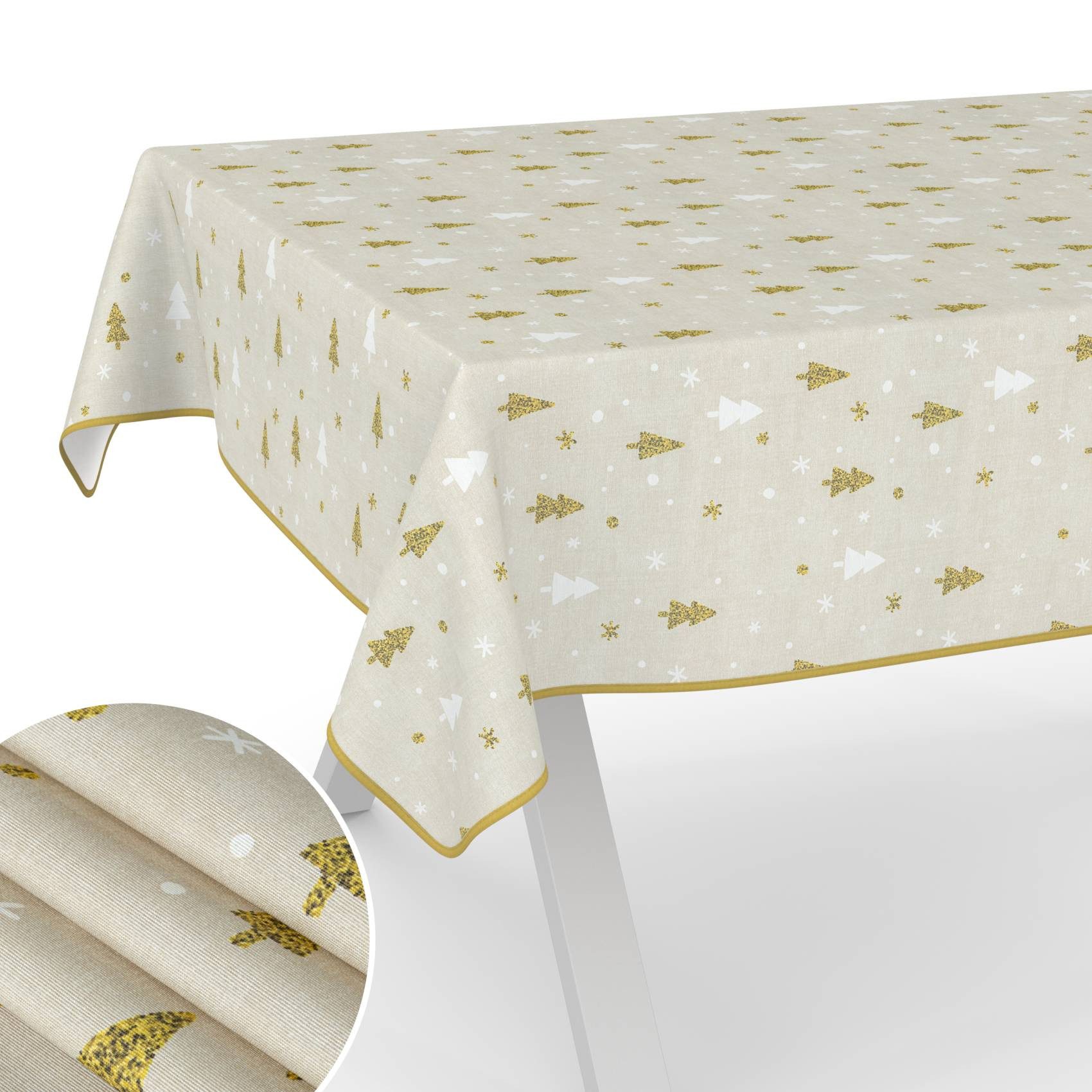 ANRO Tischdecke pflegeleicht Weihnachten Tischtuch Christmas Tannenbaum Tischwäsche (Einzelstück 1-tlg), Schutz-Beschichtung wasserabweisend Gold 90x130cm
