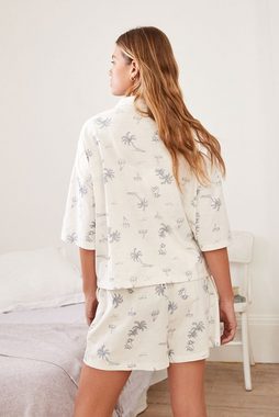 Next Pyjama Kurzärmeliger, geknöpfter Schlafanzug mit Palmen (2 tlg)