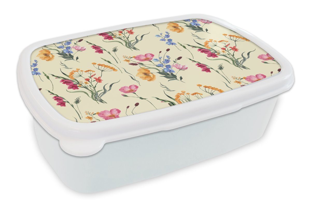 MuchoWow Lunchbox Ostern - Muster - Blume, Kunststoff, (2-tlg), Brotbox für Kinder und Erwachsene, Brotdose, für Jungs und Mädchen weiß