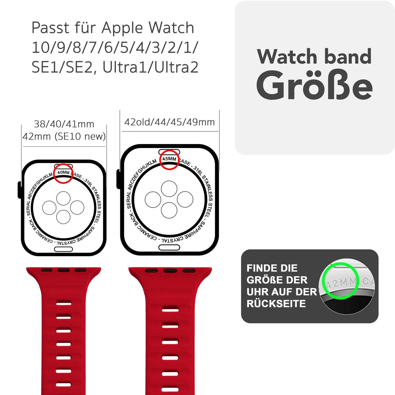 Nalia Smartwatch-Armband Apple Watch 38mm/40/41/42(Serie 10), Silikon Ersatzarmband / für Sport Fitness Uhr / Wasserbeständig