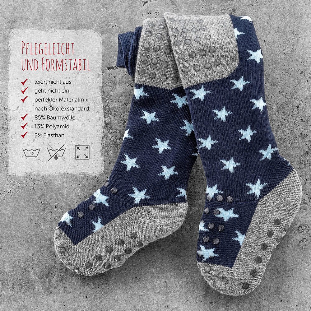 LaLoona Strumpfhose Sterne Marine Baby Krabbelstrumpfhose mit ABS Sohle elastische Kinder Strumpfhose