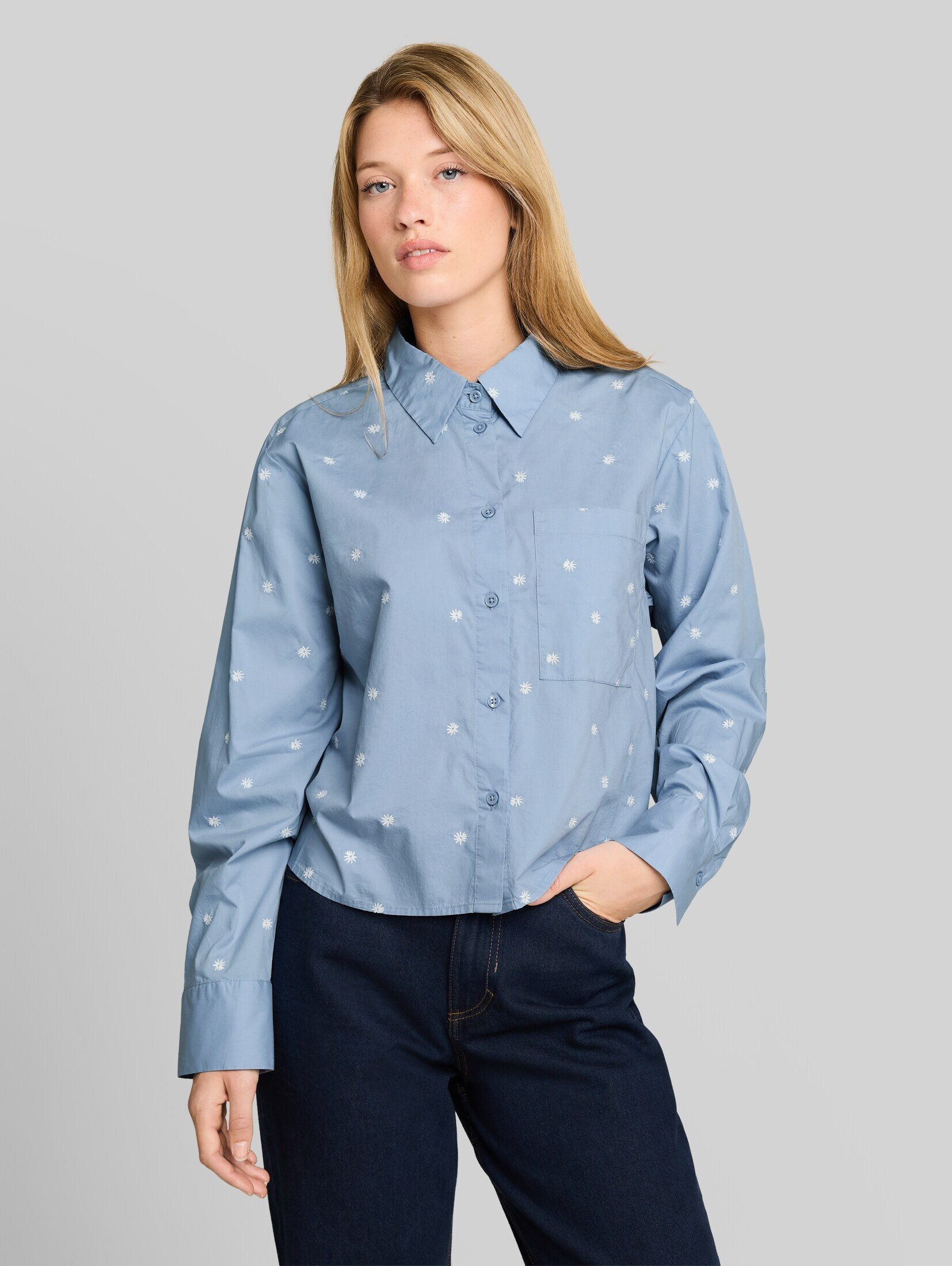 TOM TAILOR Denim Langarmbluse Blusen & Shirts Boxy Fit Hemdbluse mit Stickereien