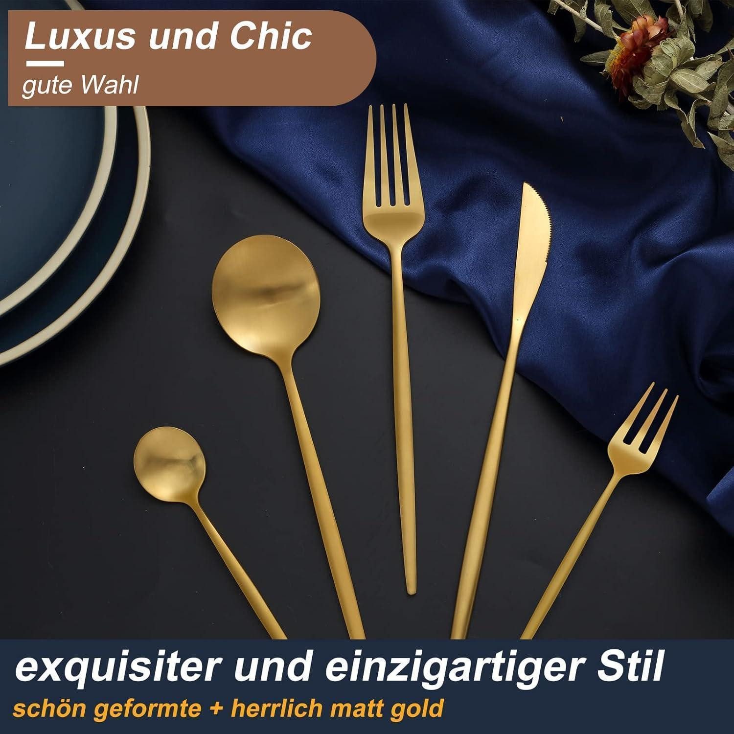 LuxusKollektion Kochbesteck-Set Besteckset 12 Personen Edelstahl Gold 60 teilig 60 Teilig gold