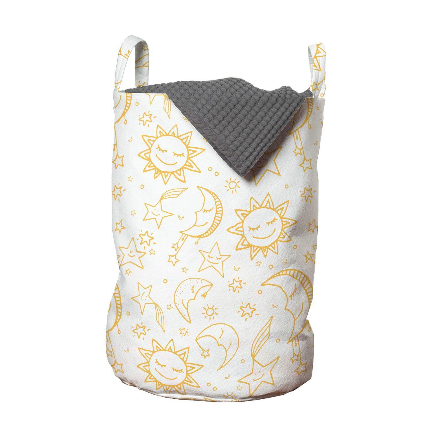 Abakuhaus Wäschesäckchen Wäschekorb mit Griffen Kordelzugverschluss für Waschsalons, Sonne und Mond Childish Doodle