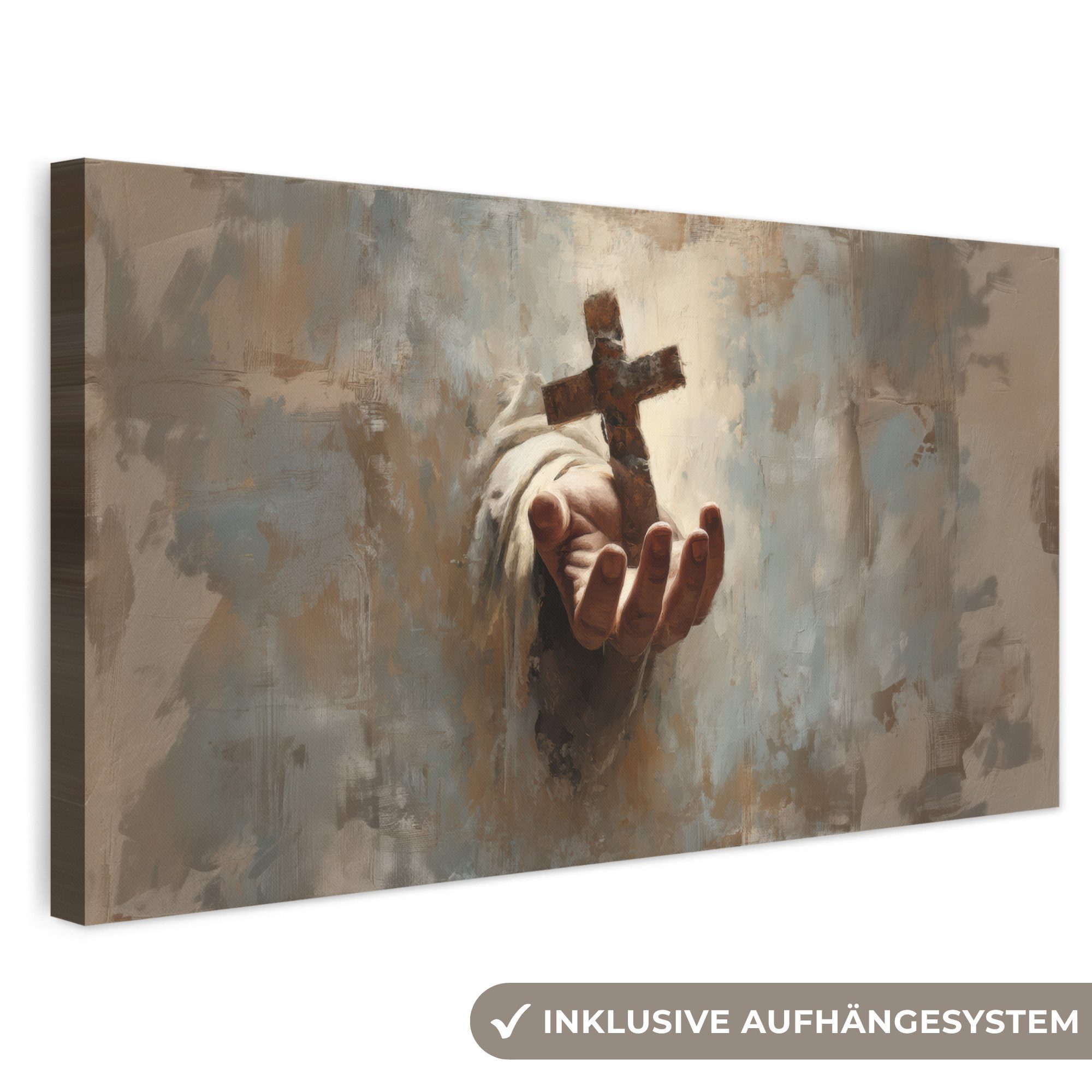 OneMillionCanvasses® Leinwandbild Panorama Abstrakt - Kreuz - Hand - Christentum, Fotodruck (1 St), Wandbild, Deko Schlafzimmer Wohnzimmer Flur 40x20 cm
