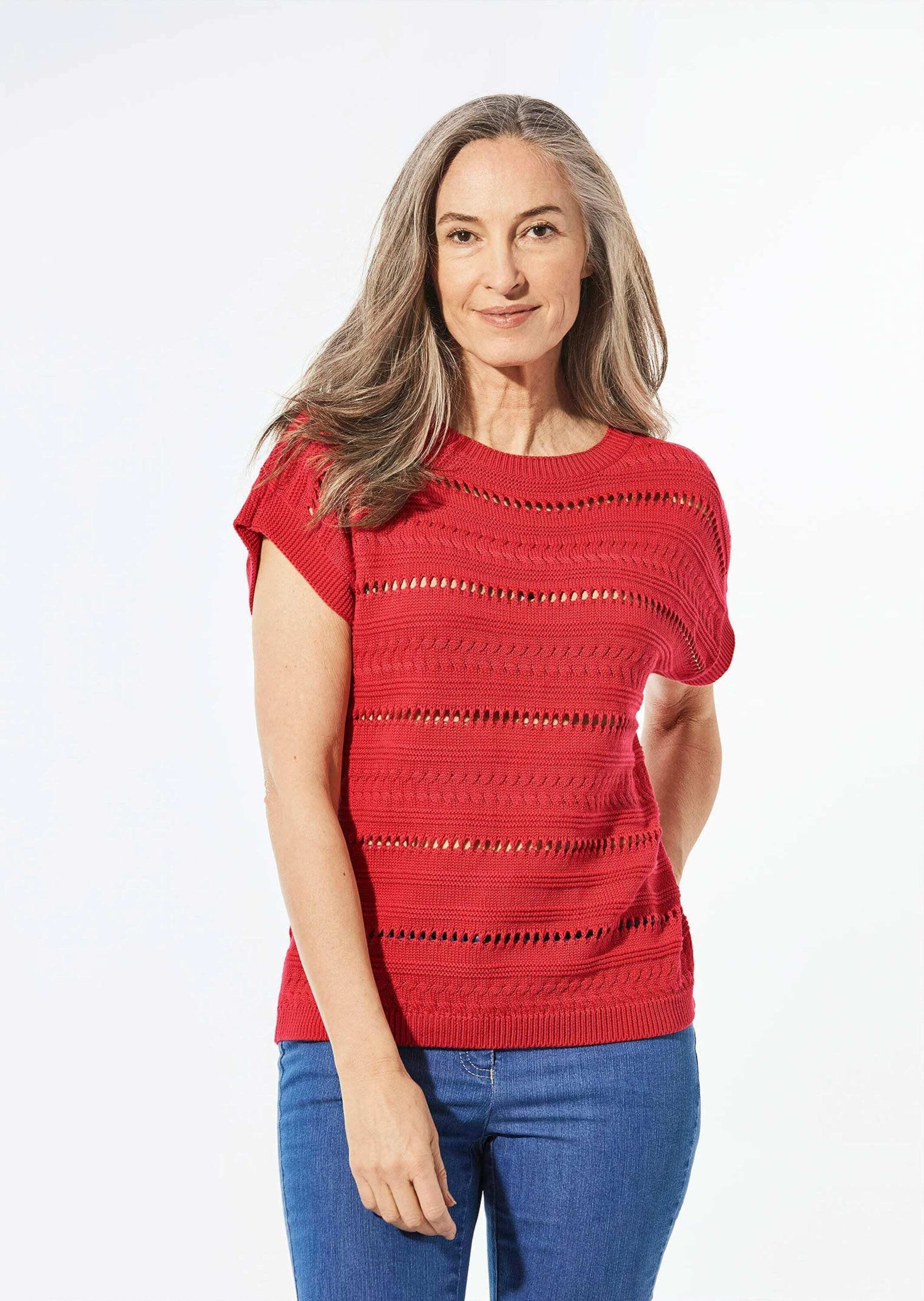 Strickpullover Kurzgröße: Stricktop mit U-Boot-Ausschnitt