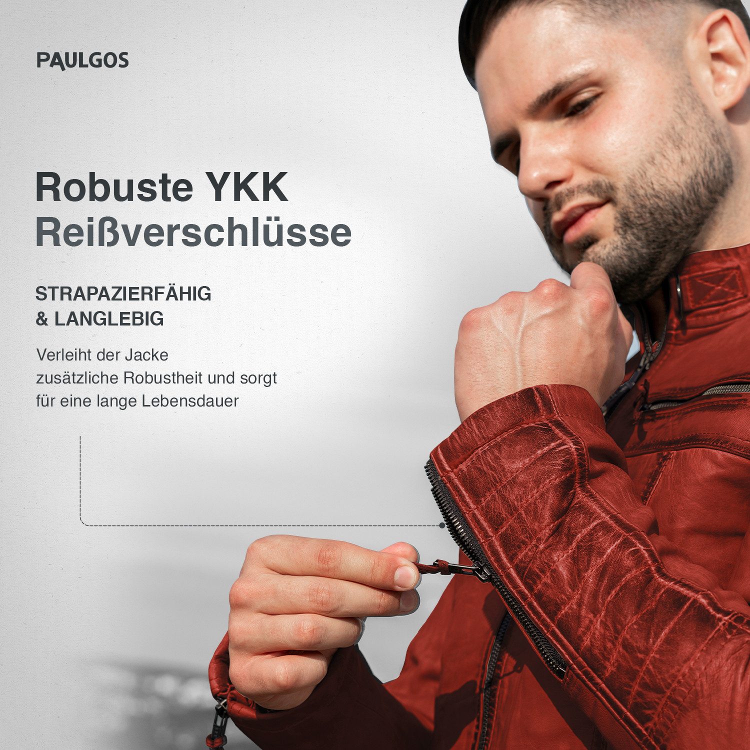 PAULGOS Lederjacke Herren Jacke Übergangsjacke Biker Look 100% Echtleder D1 – Bild 4 von 5