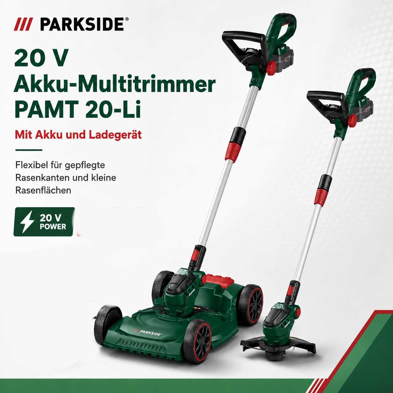 Parkside Akku-Rasentrimmer 20 V 3in1-Akku -Rasen - Multitrimmer PAMT 20-Li ohne Akku, Ladegerät