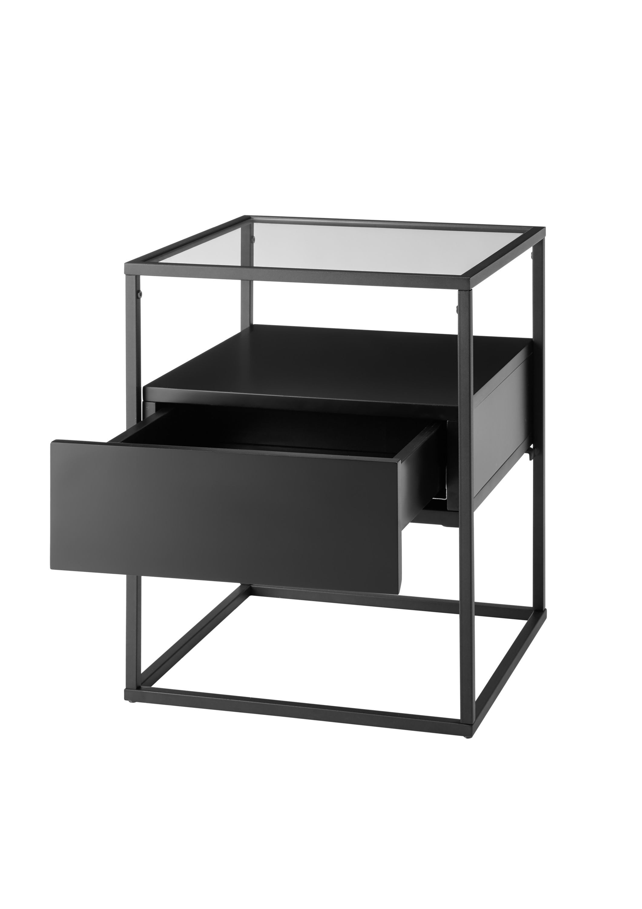 Robas Lund Beistelltisch, aus Glas m. Gestell schwarz pulverbeschichtet 43x54x43 cm