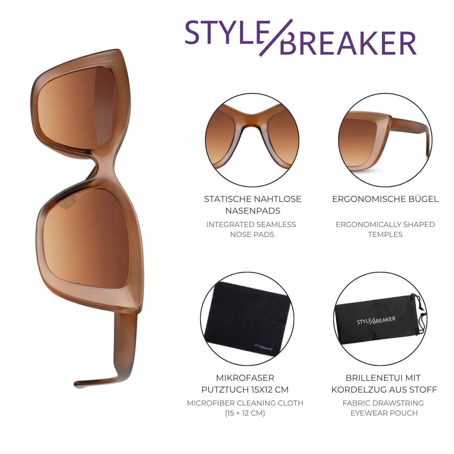 styleBREAKER Sonnenbrille Butterfly Square Sonnenbrille Recycelt (1-St) – Bild 5 von 5
