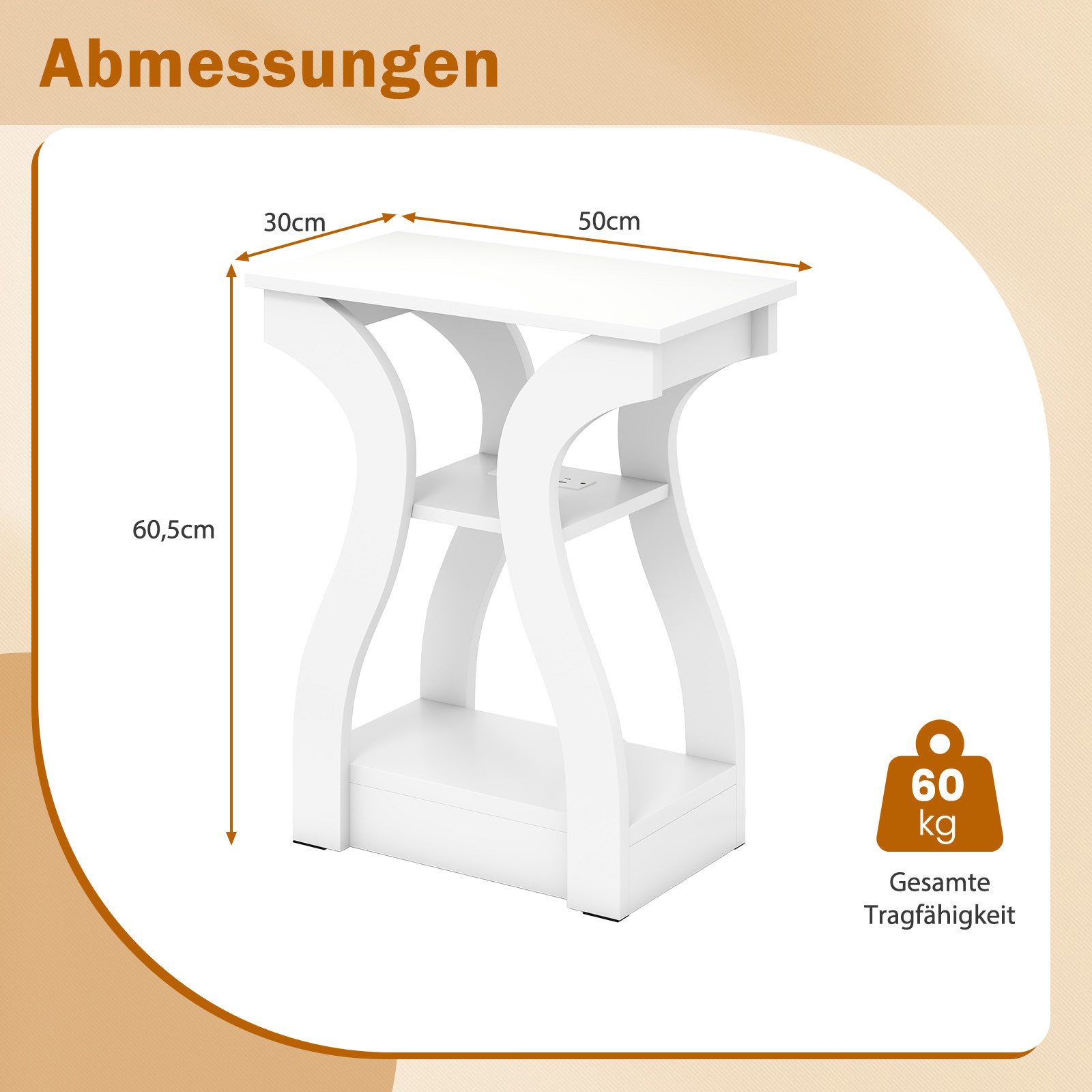 COSTWAY Beistelltisch mit Ladestation 3-stöckiger Nachttisch (2er Set), Holz schwarz – Bild 5 von 5