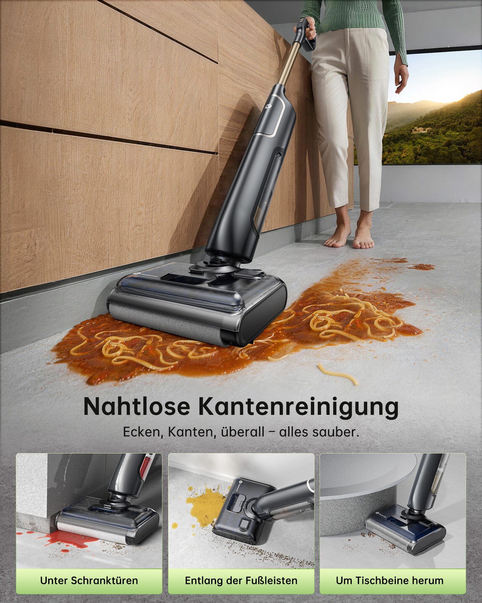Vactidy Nass-Trocken-Akkusauger Vactidy X7 Series,180° Neigung,3 in 1,Selbstreinigung, 250 W, beutellos, 0 mm Kantenanpresssystem,Anti-Tangle-Technologie