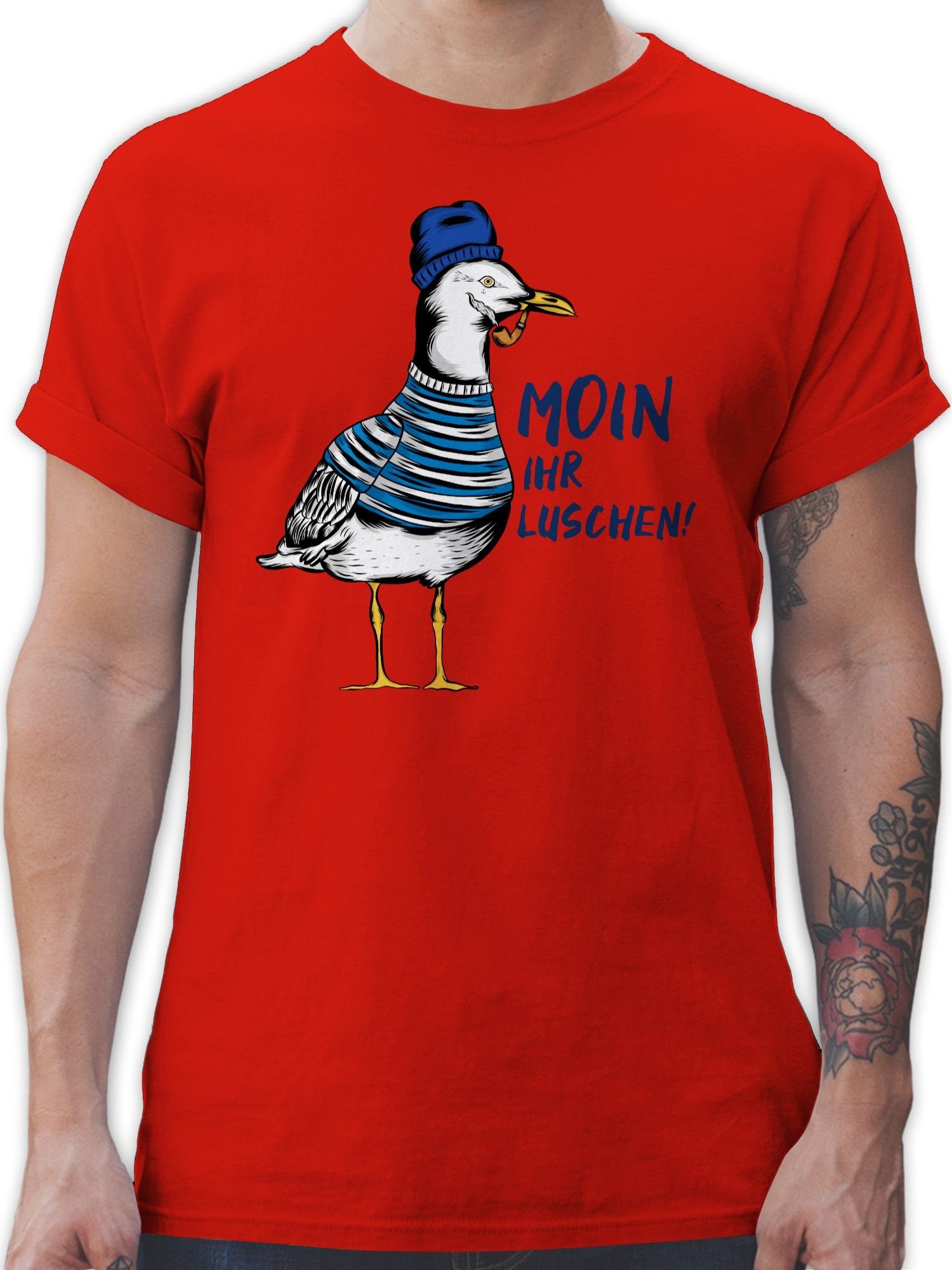 Shirtracer T-Shirt Moin ihr Luschen - Coole Möwe - Schwarz Sprüche Statement